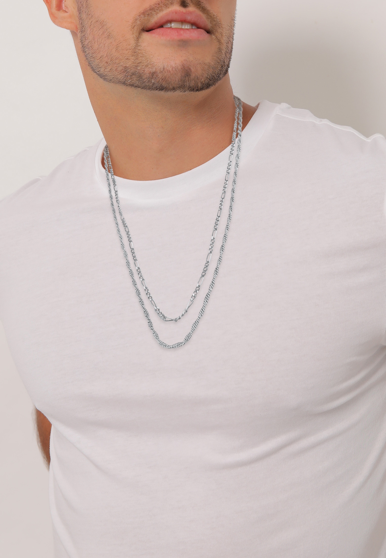 Kuzzoi Silberkette »Halskette Herren Kordel Figaro 2er Set 925 Silber«