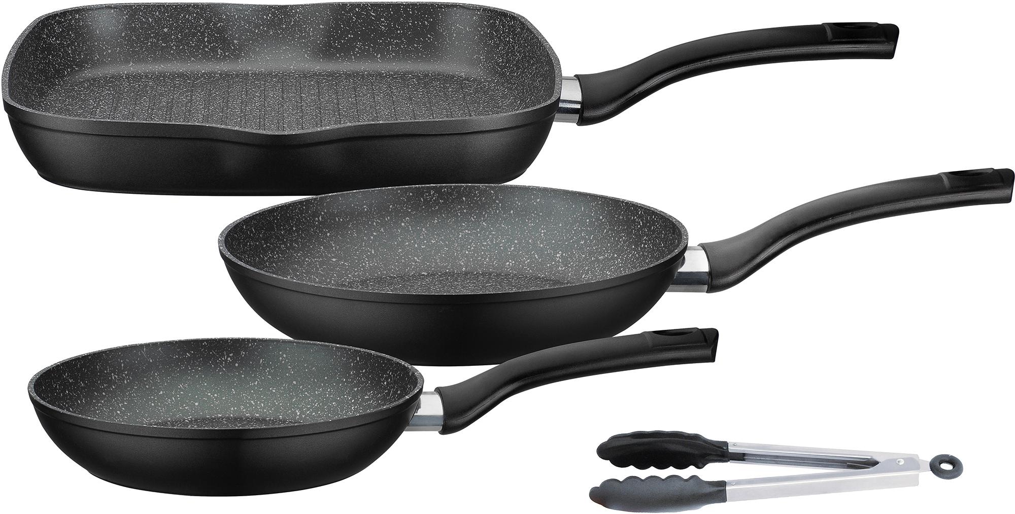 GSW Topf-Set »Gourmet Granit«, Aluminiumguss, (Set, 5 tlg., 1 Bräter, 1 Grillpfanne Ø 28cm, je 1 Bratpfanne Ø 20/24cm, 1 Kochzange), Induktion