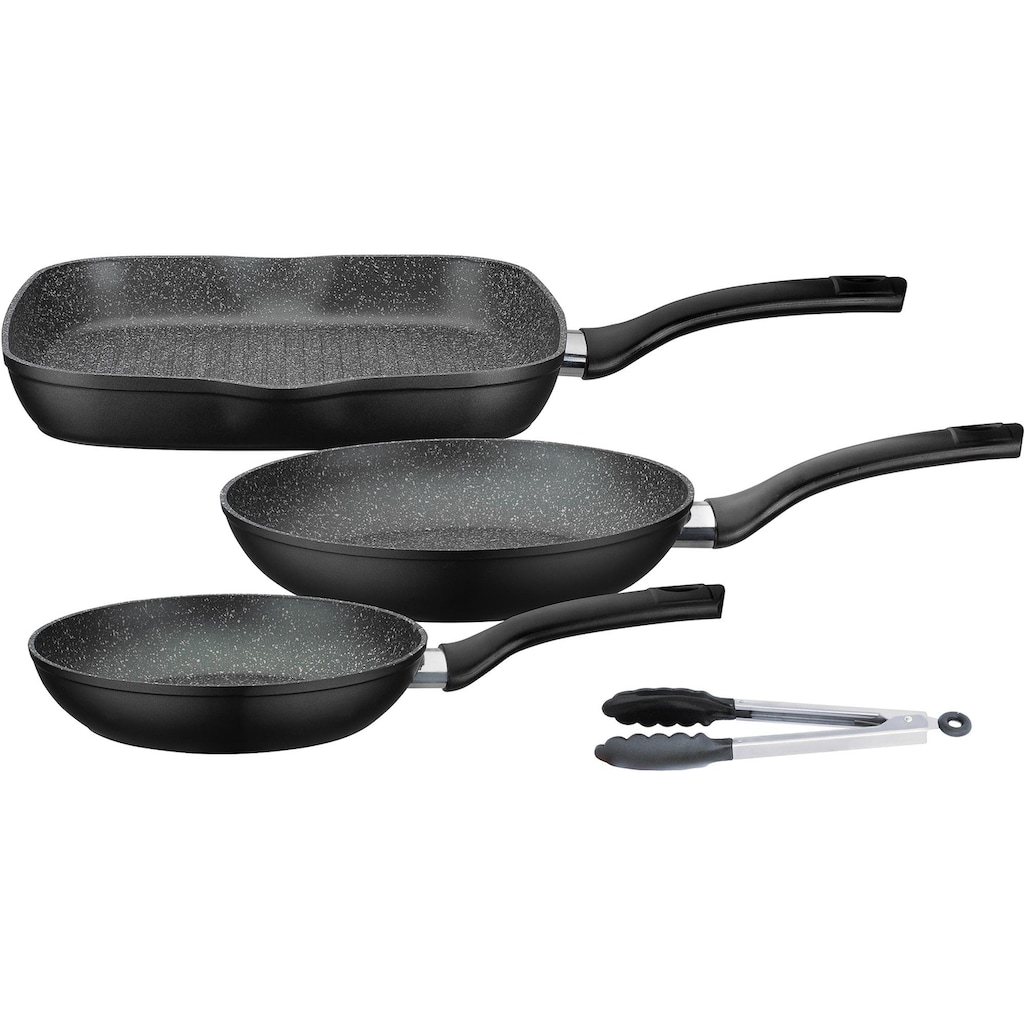 GSW Topf-Set »Gourmet Granit«, Aluminiumguss, (Set, 5 tlg., 1 Bräter, 1 Grillpfanne Ø 28cm, je 1 Bratpfanne Ø 20/24cm, 1 Kochzange)