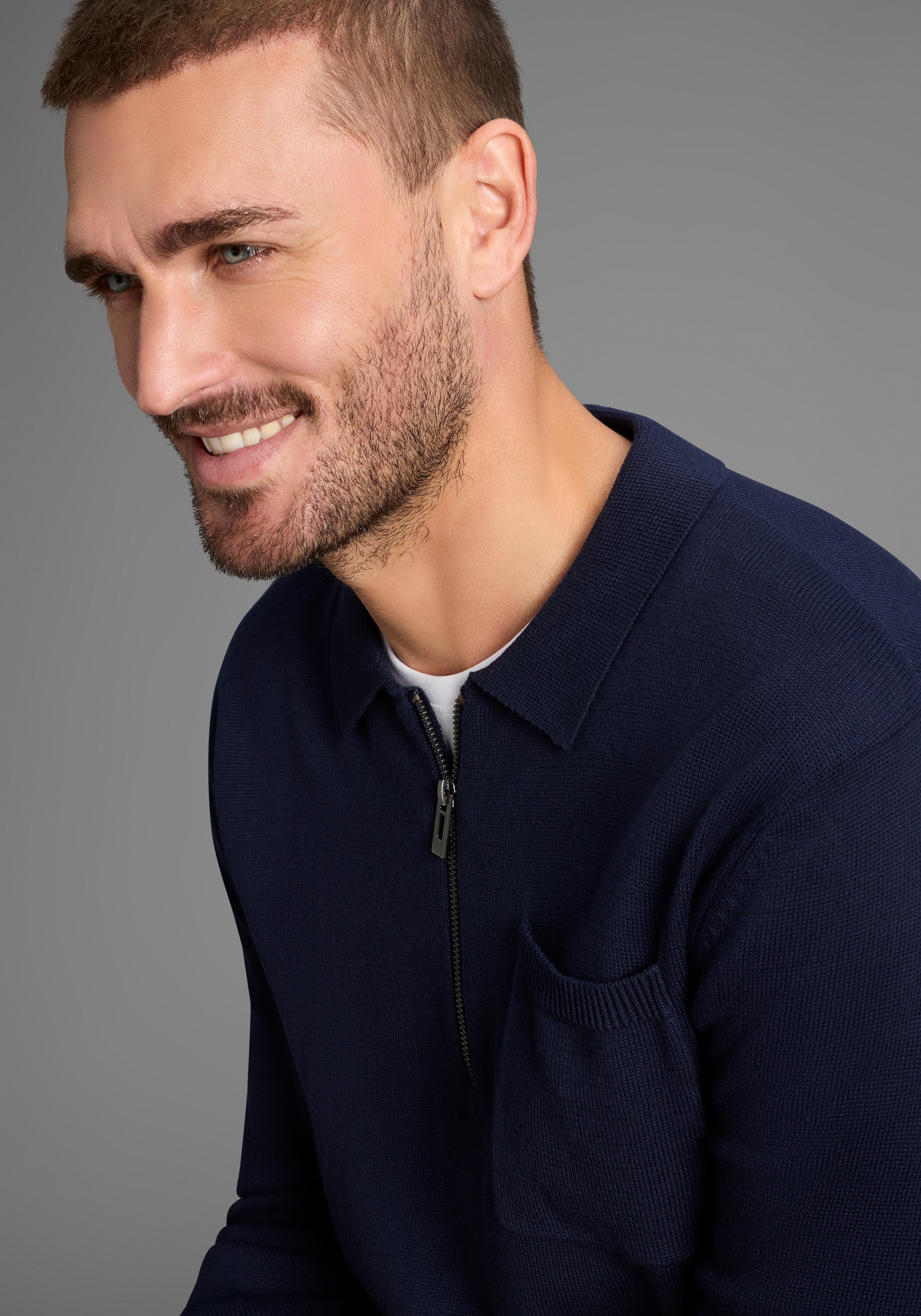 Bruno Banani Polokragenpullover, mit Reißverschluss und Brusttasche