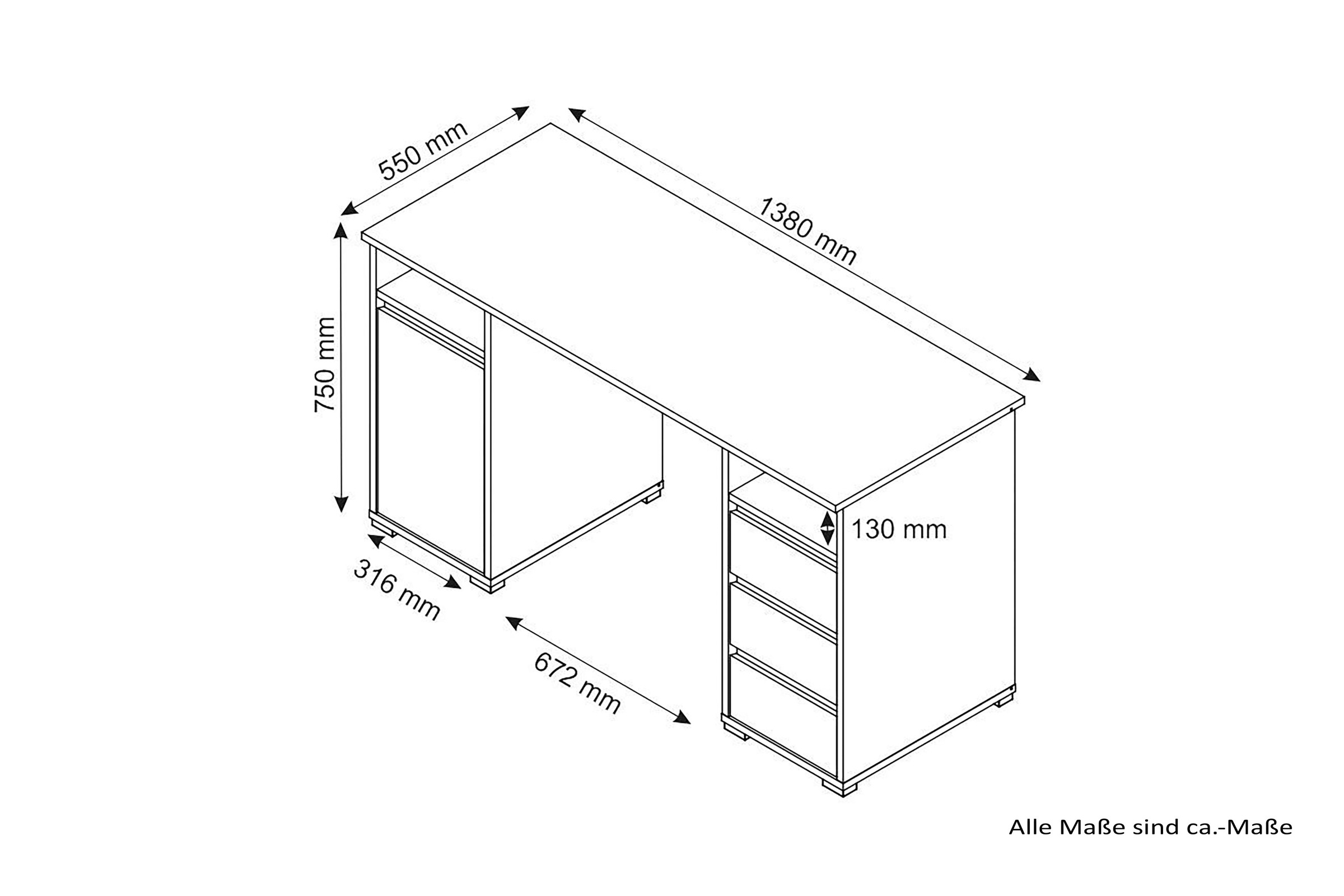 byLIVING Schreibtisch »Lobo«, Breite 138 cm, Computertisch mit Schubladen, im modernen Design