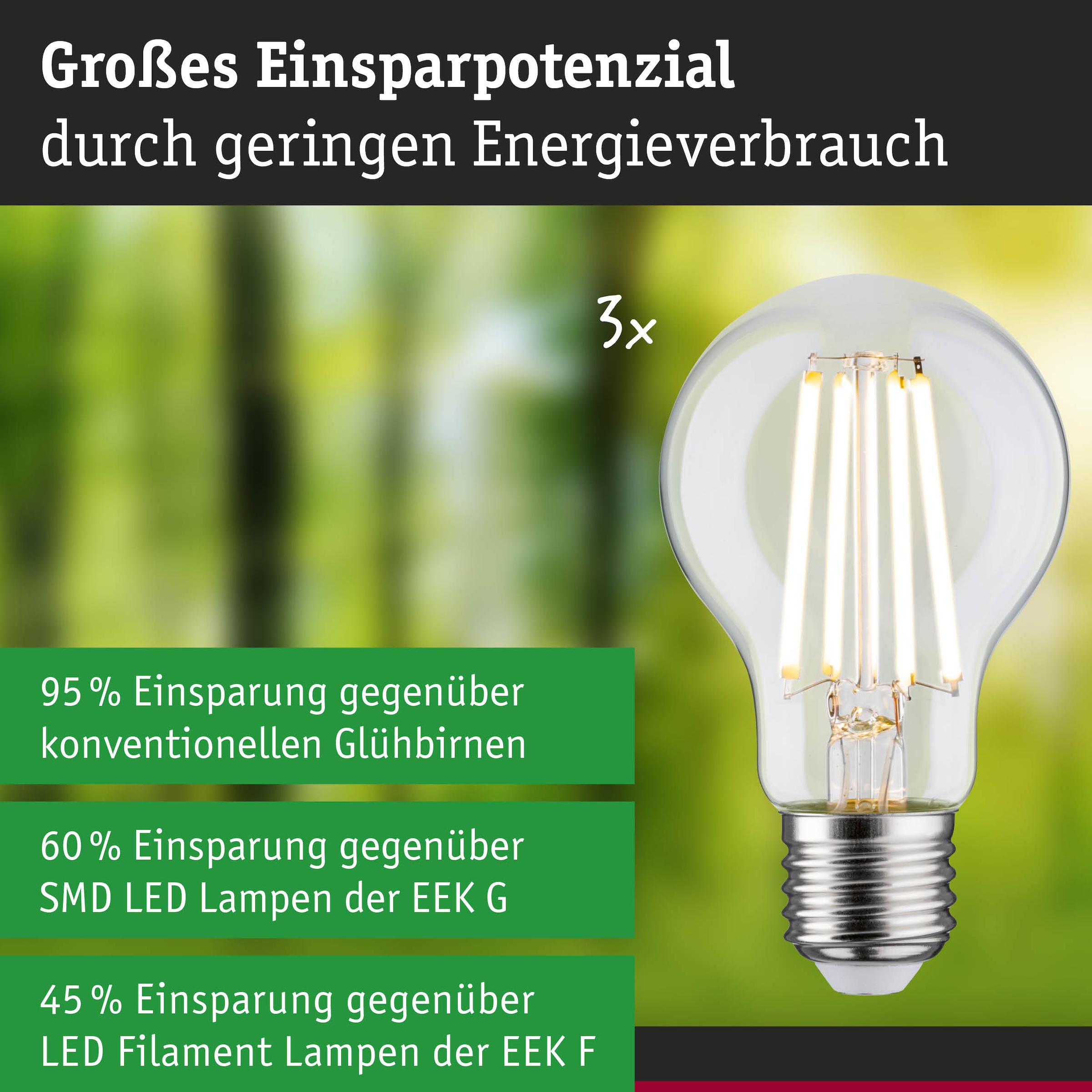 Paulmann LED-Leuchtmittel »Efficient-Line 3er Pack AGL 840lm 4W 3000K klar 230V« Warmweiß