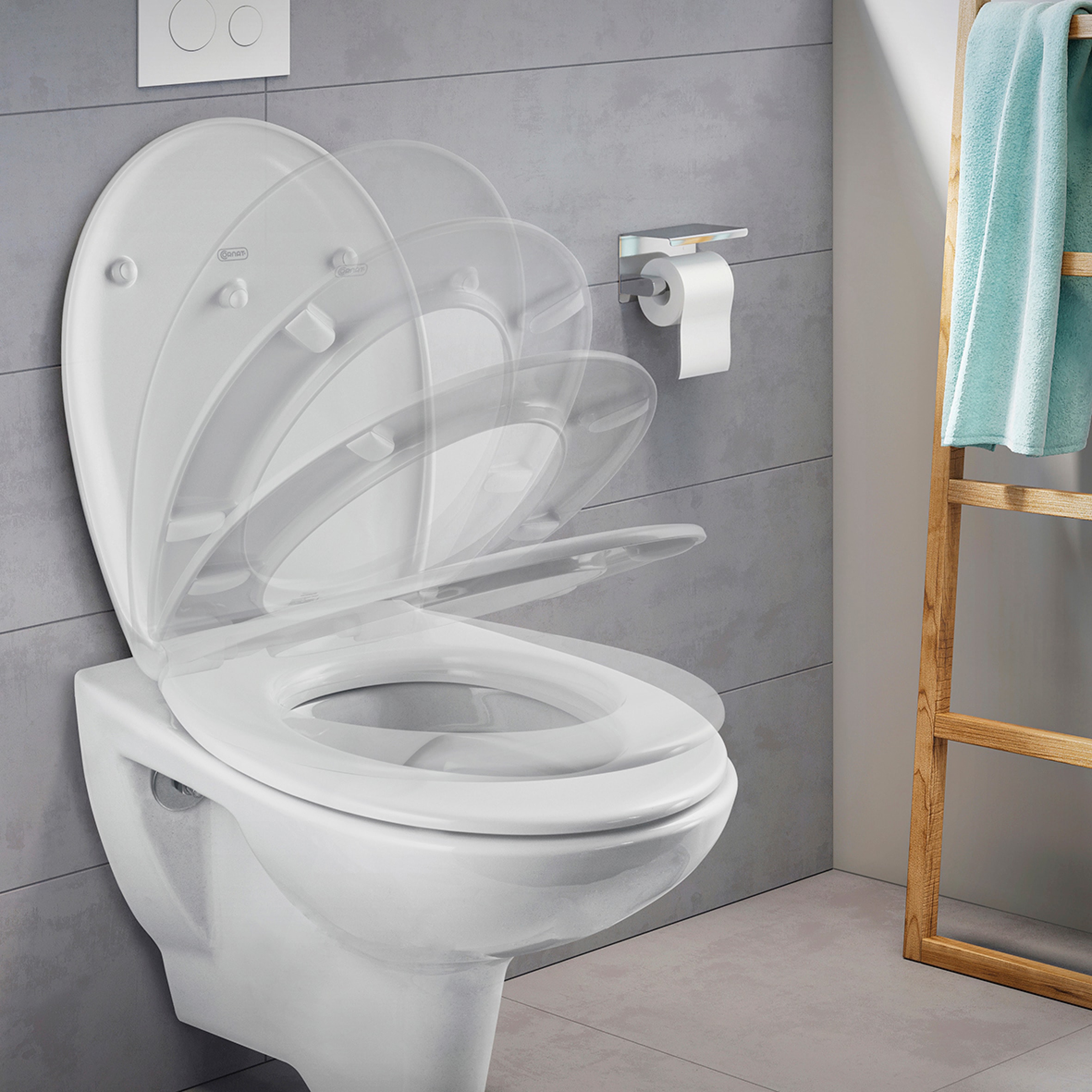 CORNAT WC-Sitz »Flaches Design - Pflegeleichter Duroplast - Quick up & Clean Funktion«, Absenkautomatik - Bequeme Montage von oben / Toilettensitz
