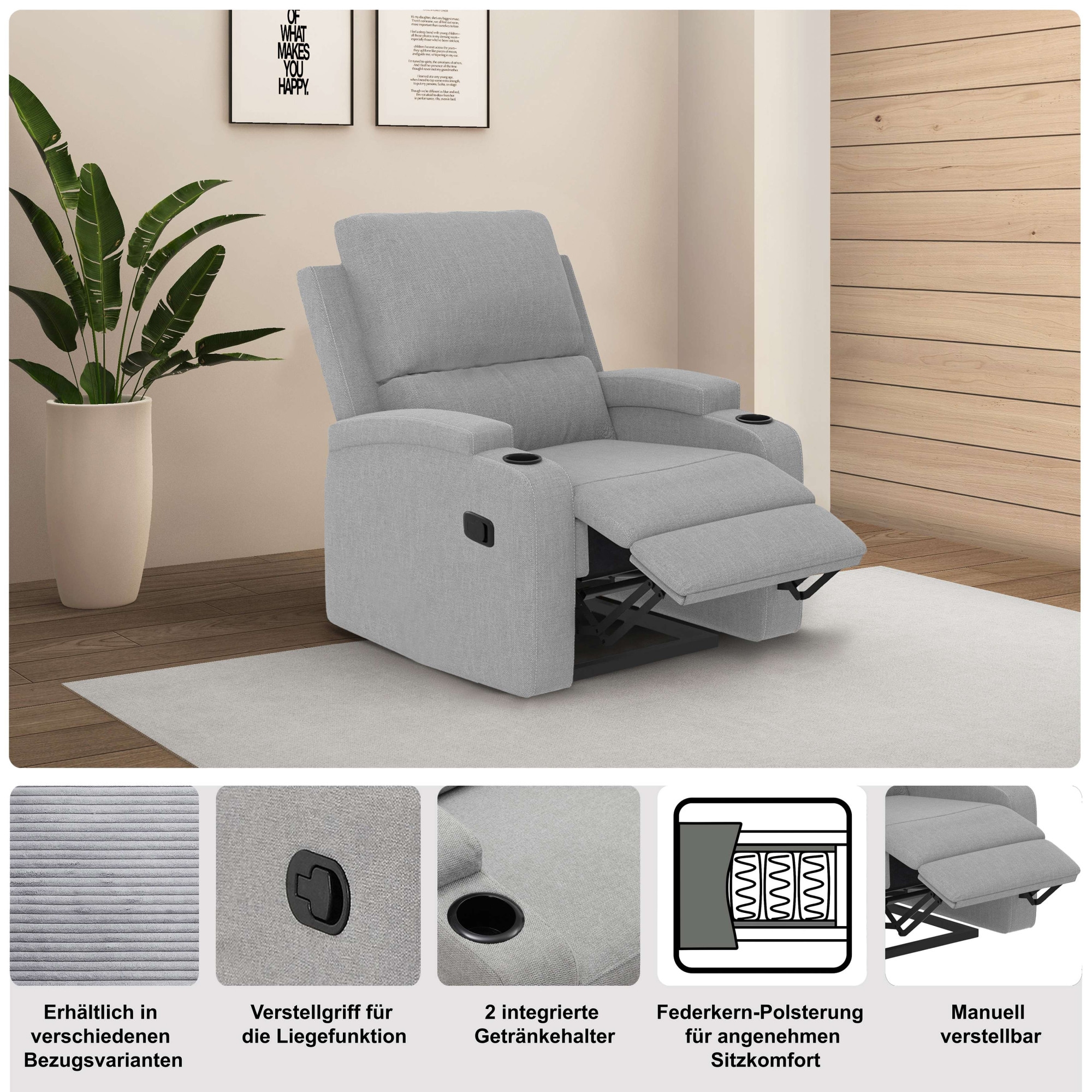 OTTO home Relaxsessel »NAPORI Cord, Kinosessel, Multimedia-Sessel« TV-Sessel mit manueller u elektrischer Relaxfunktion u. Getränkehalter