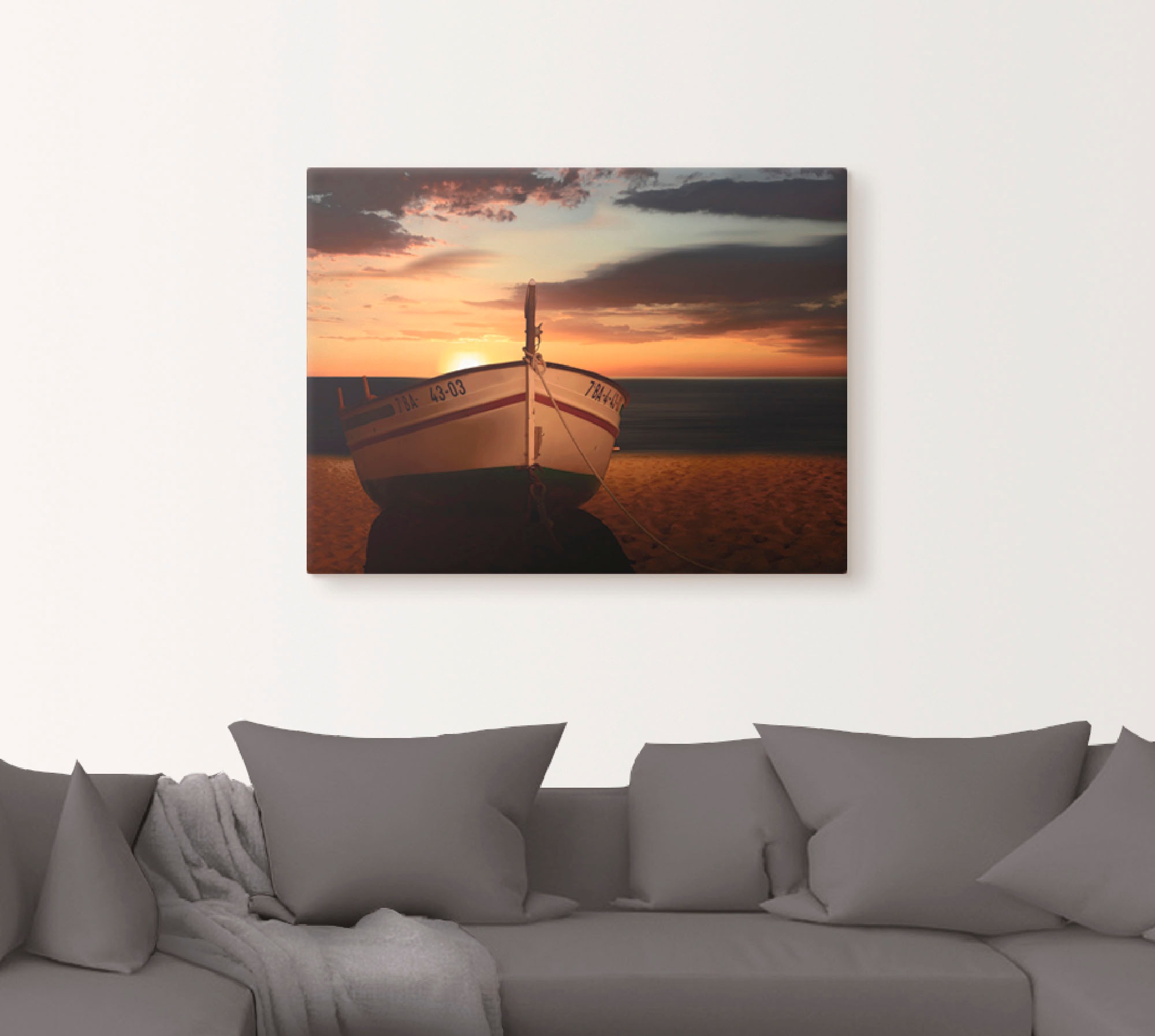 Artland Wandbild »Das Boot im Sonnenuntergang«, Küste, (1 St.), als Leinwandbild, Wandaufkleber in verschied. Größen