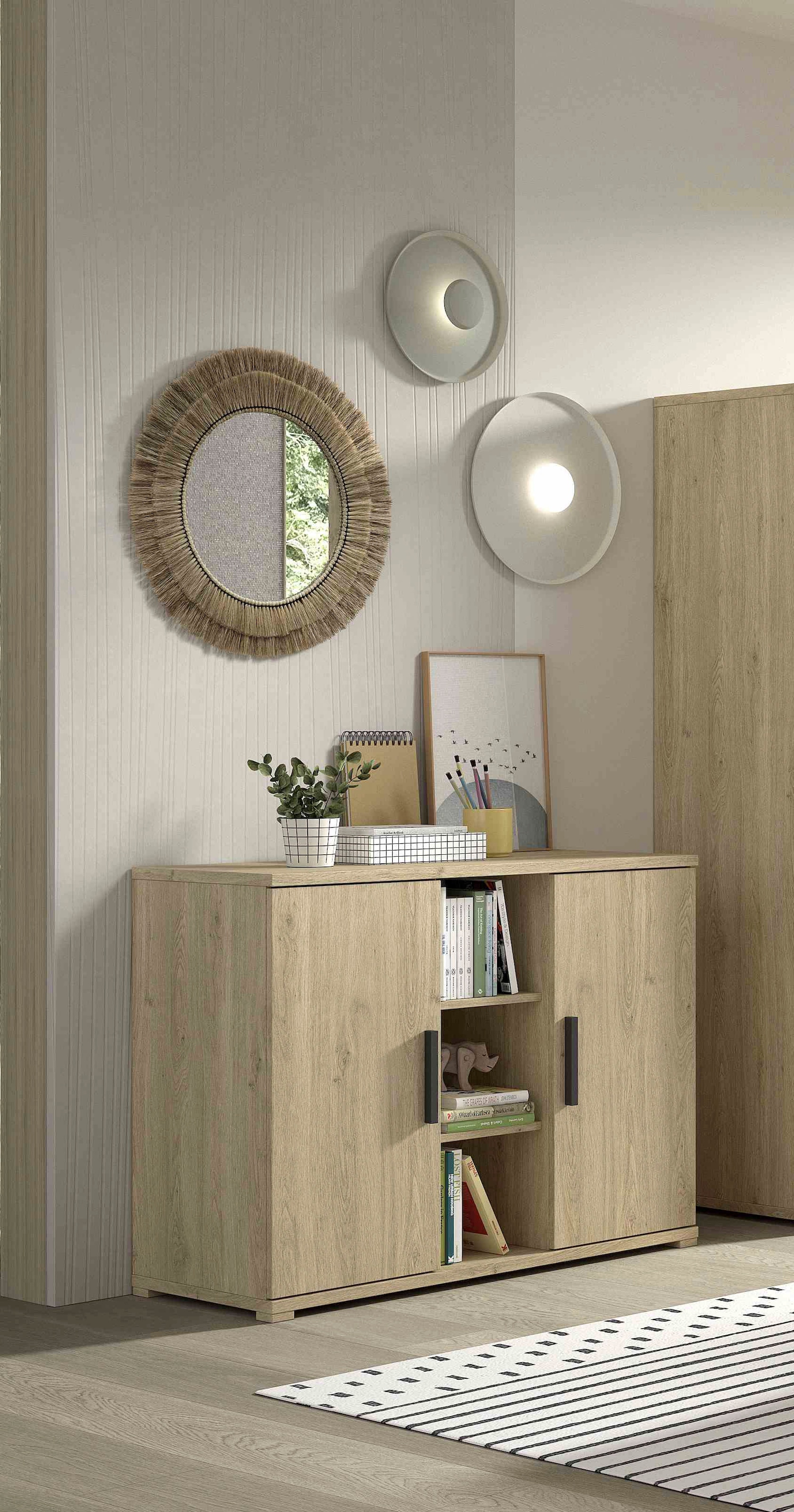 Vipack Kombikommode »SAM mit 2 Drehtüren, dahinter je 1 Fachboden, universell einsetzbar« (B/H/T ca. 115,5x89x48 cm) Türen mit Soft-Close, 3 offen Fächer,  Pflegeleichte Oberfläche in Eiche Dekor