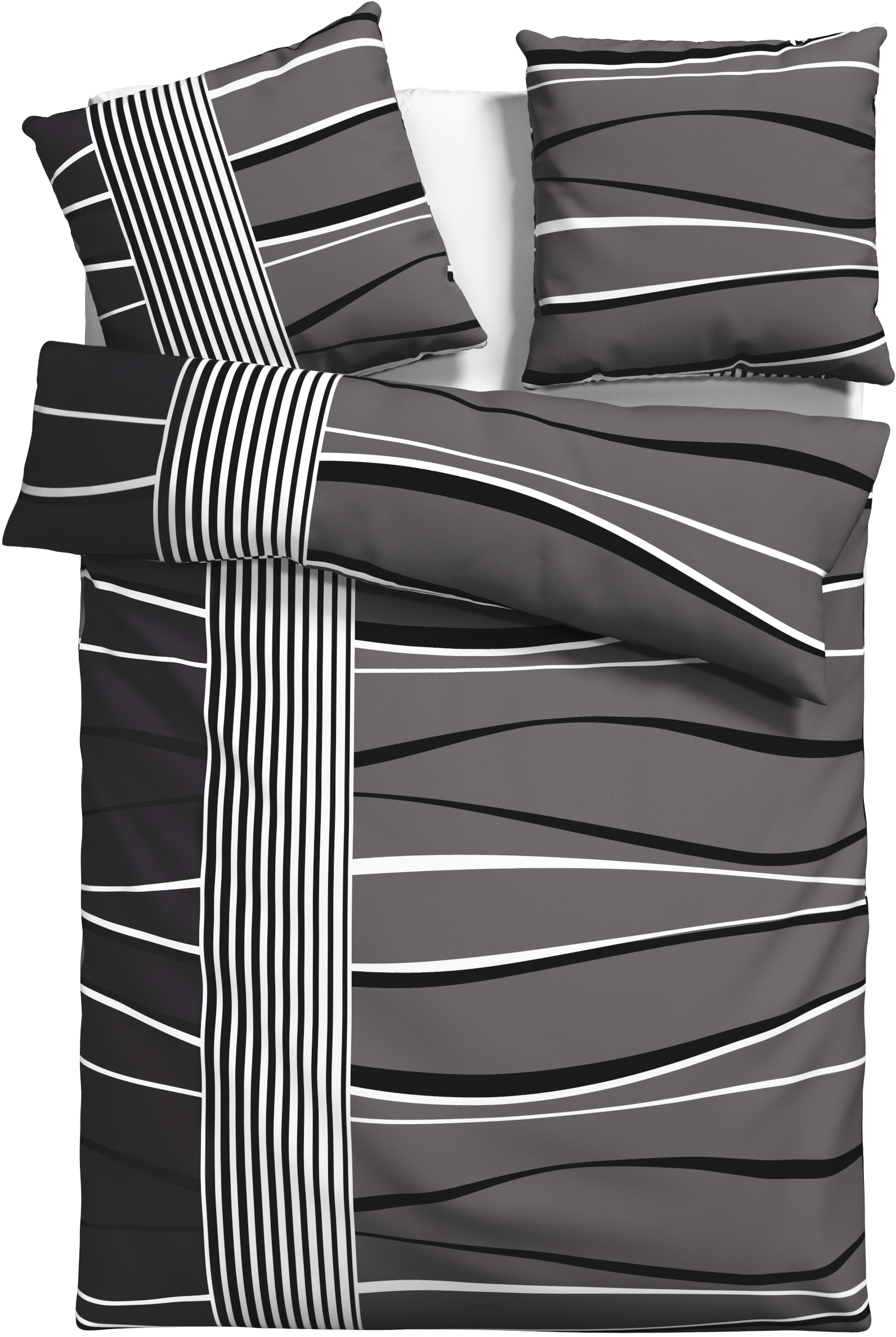 my home Bettwäsche »Renu in Gr. 135x200 oder 155x220 cm« 2 Stk. tlg. Bettwäsche aus Baumwolle, grafische Bettwäsche mit Wellen-Design