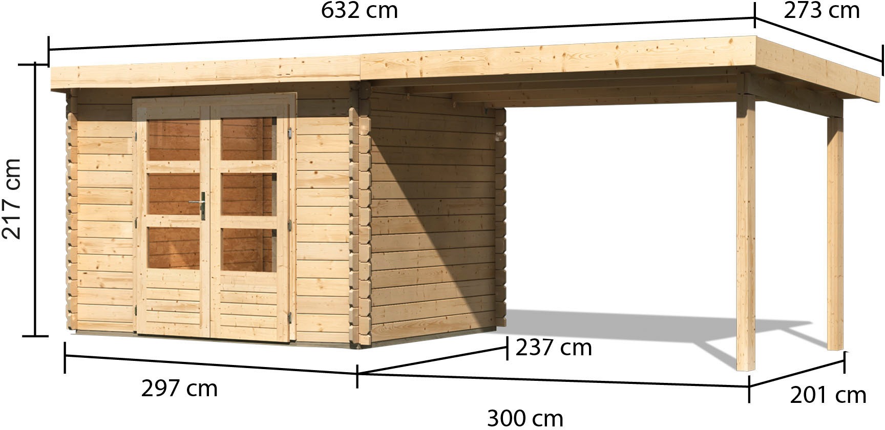 Karibu Gartenhaus »Schloßsee 3« terragrau oder natur, mit Anbaudach