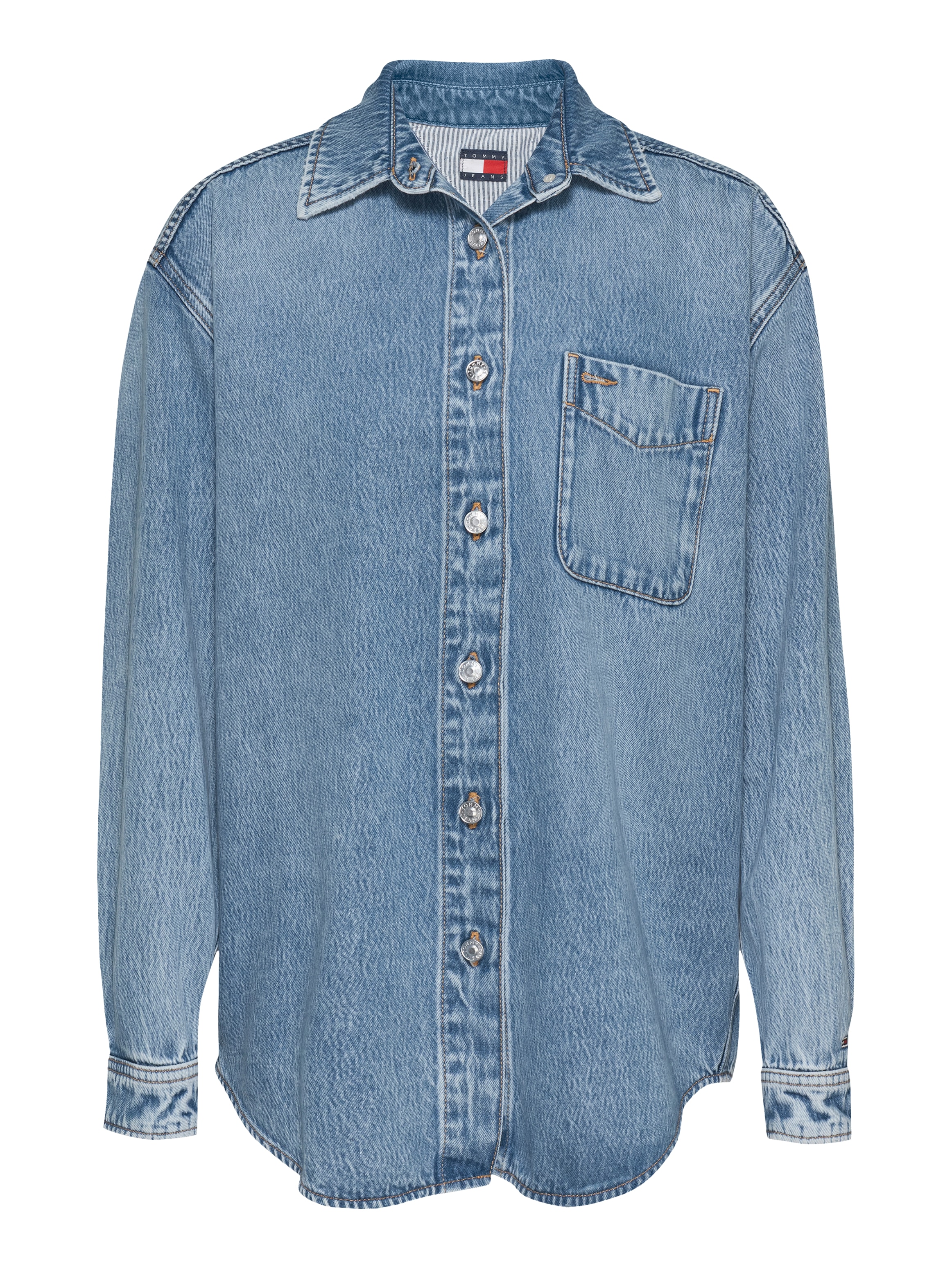 Tommy Jeans Hemdbluse »RELAXED LS SHIRT BI6011«, mit Brusttasche, in blauer Waschung Overshirt Jeansjacke