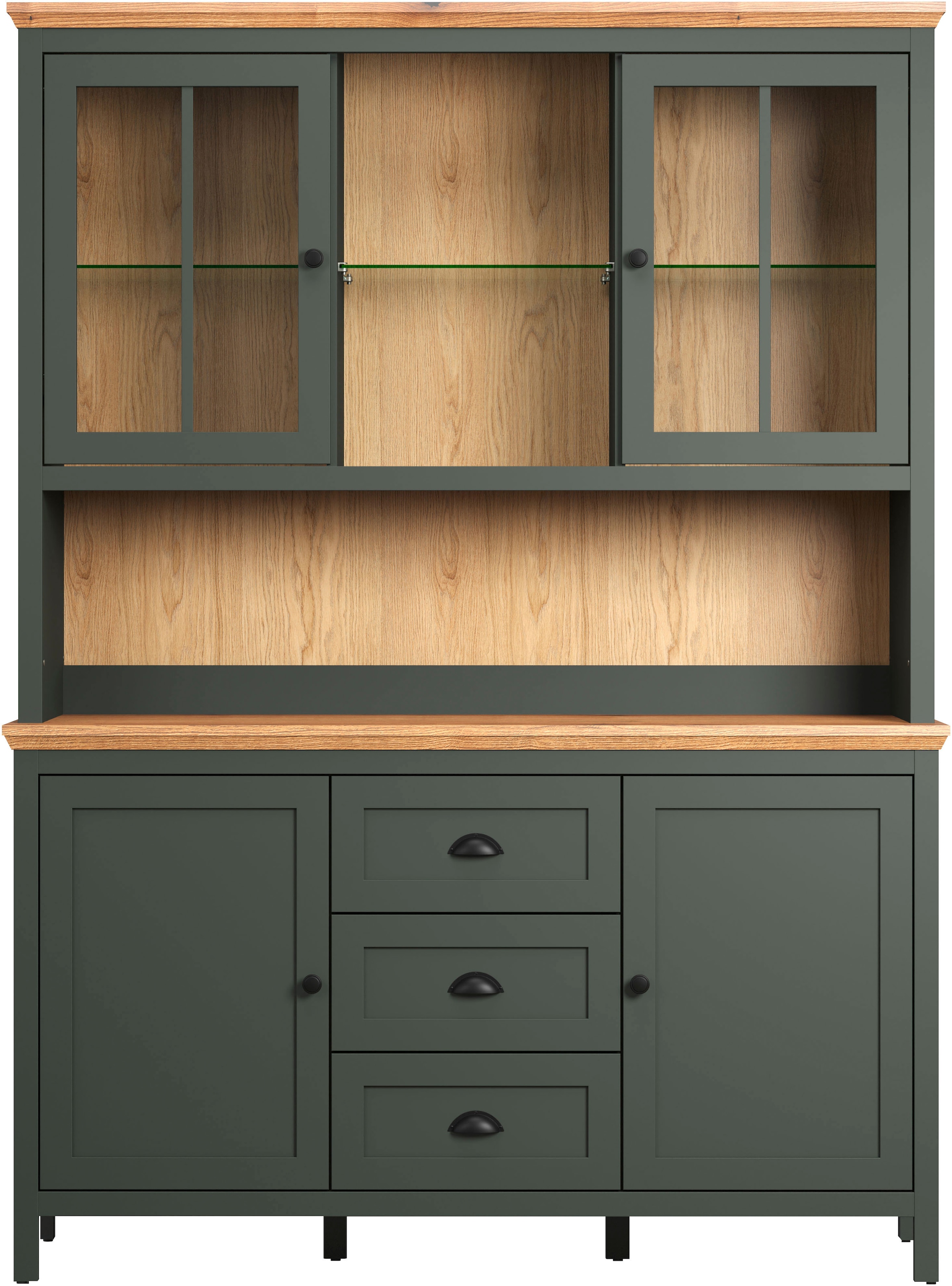 Home affaire Buffet »Vienna« Set, 2 Stk. tlg. Küchenbuffet im Landhausstil, inkl. Beleuchtung - (B/T/H) 146/39/112cm