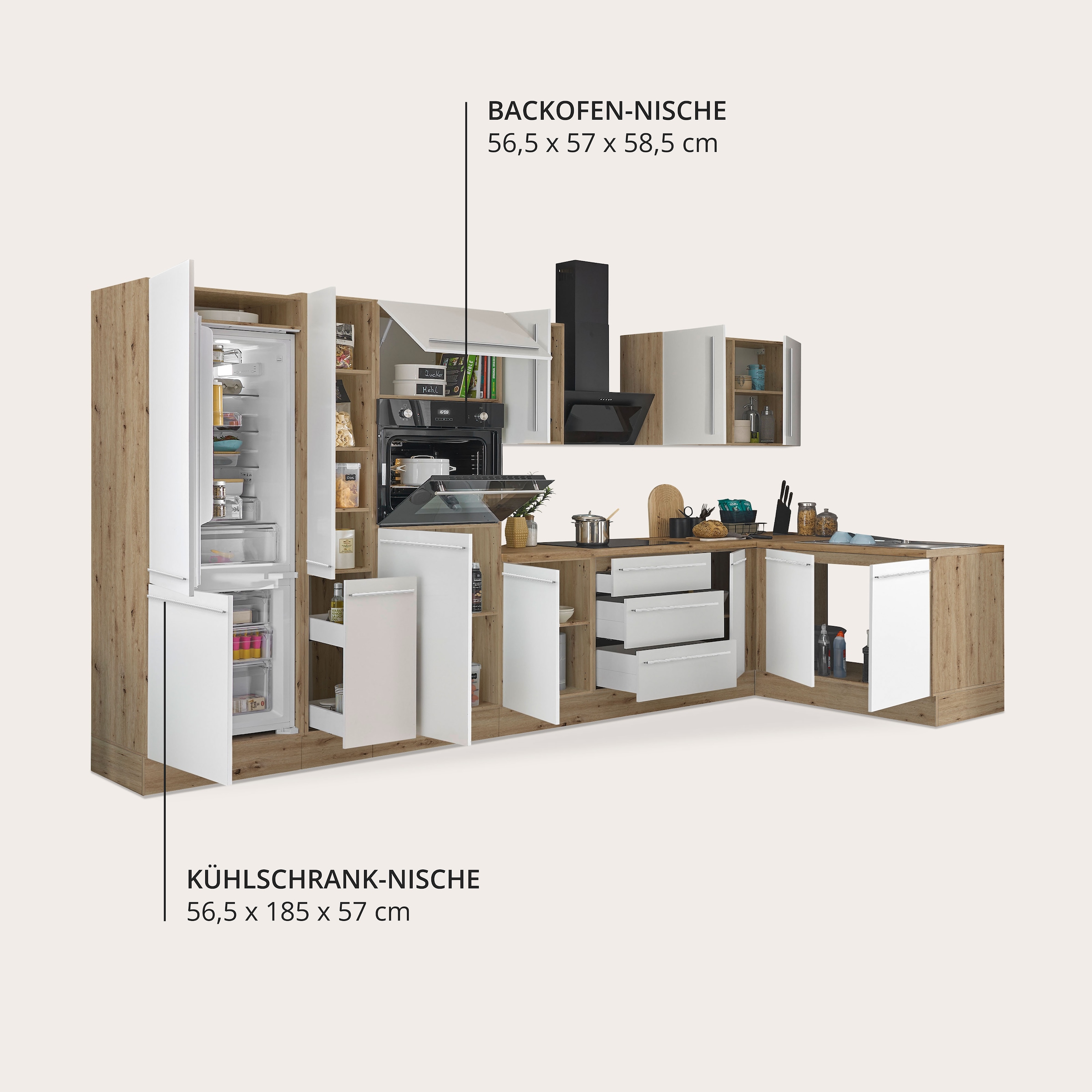 KOCHSTATION Winkelküche »Florida, Stellbreite 360x165 cm« wahlweise mit E-Geräten, mit Softclose für Türen und Schubkästen