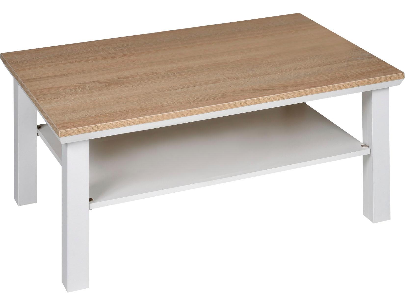 PRO Line Couchtisch, im Landhausstil, Gestell weiß mit Ablageboden, Platte Sonoma Eiche Nachbildung, rechteckig
