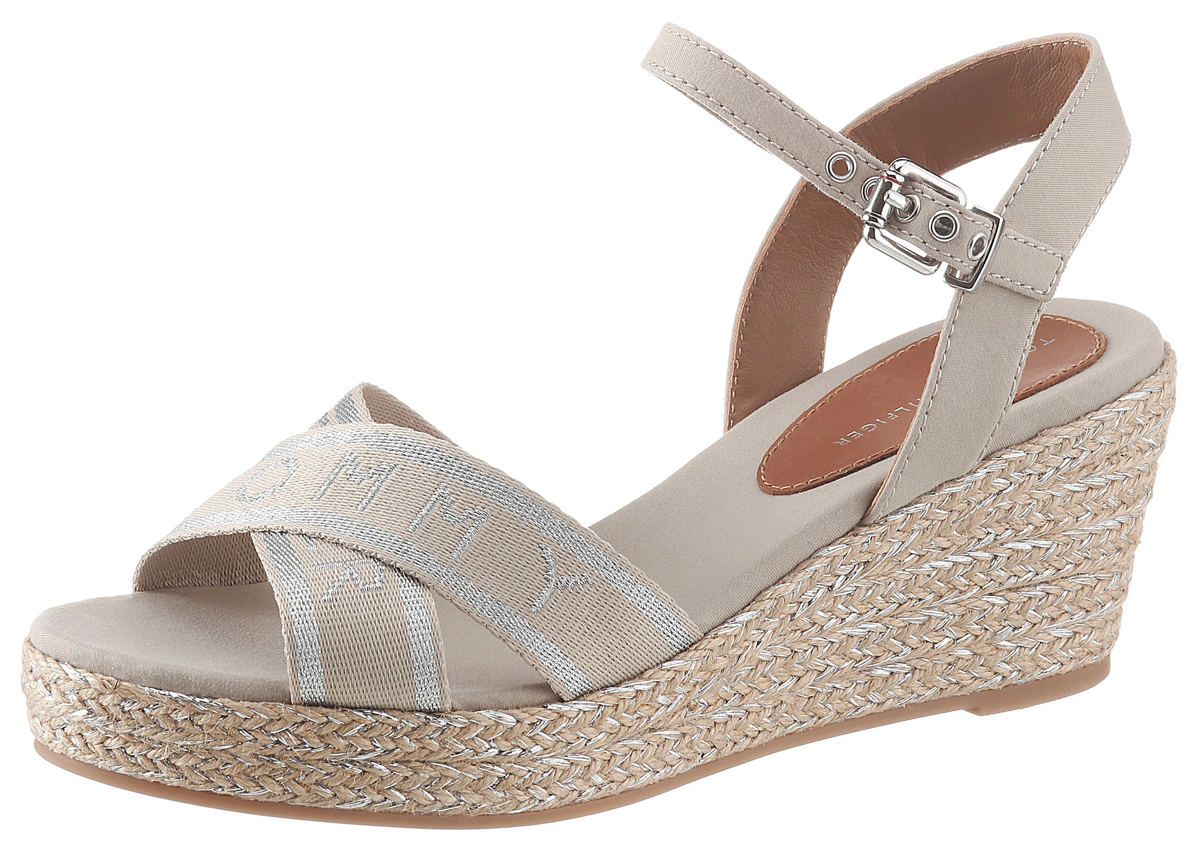 TOMMY HILFIGER Keilsandalette »TOMMY METALLIC MID WEDGE SANDAL«, mit schöner Kreuzbandage