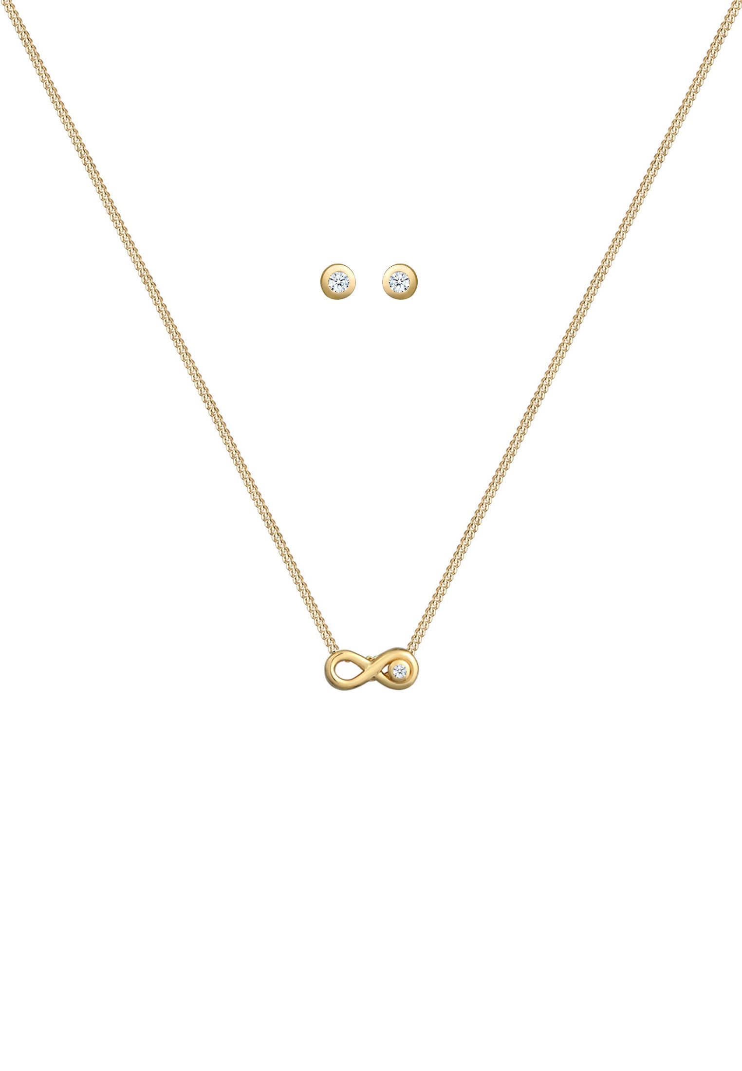 Elli DIAMONDS Ohrring und Ketten Set »Schmuckset Infinity Diamant Weiß Brillantschliff (0.075 ct) 585 Gelbgold«