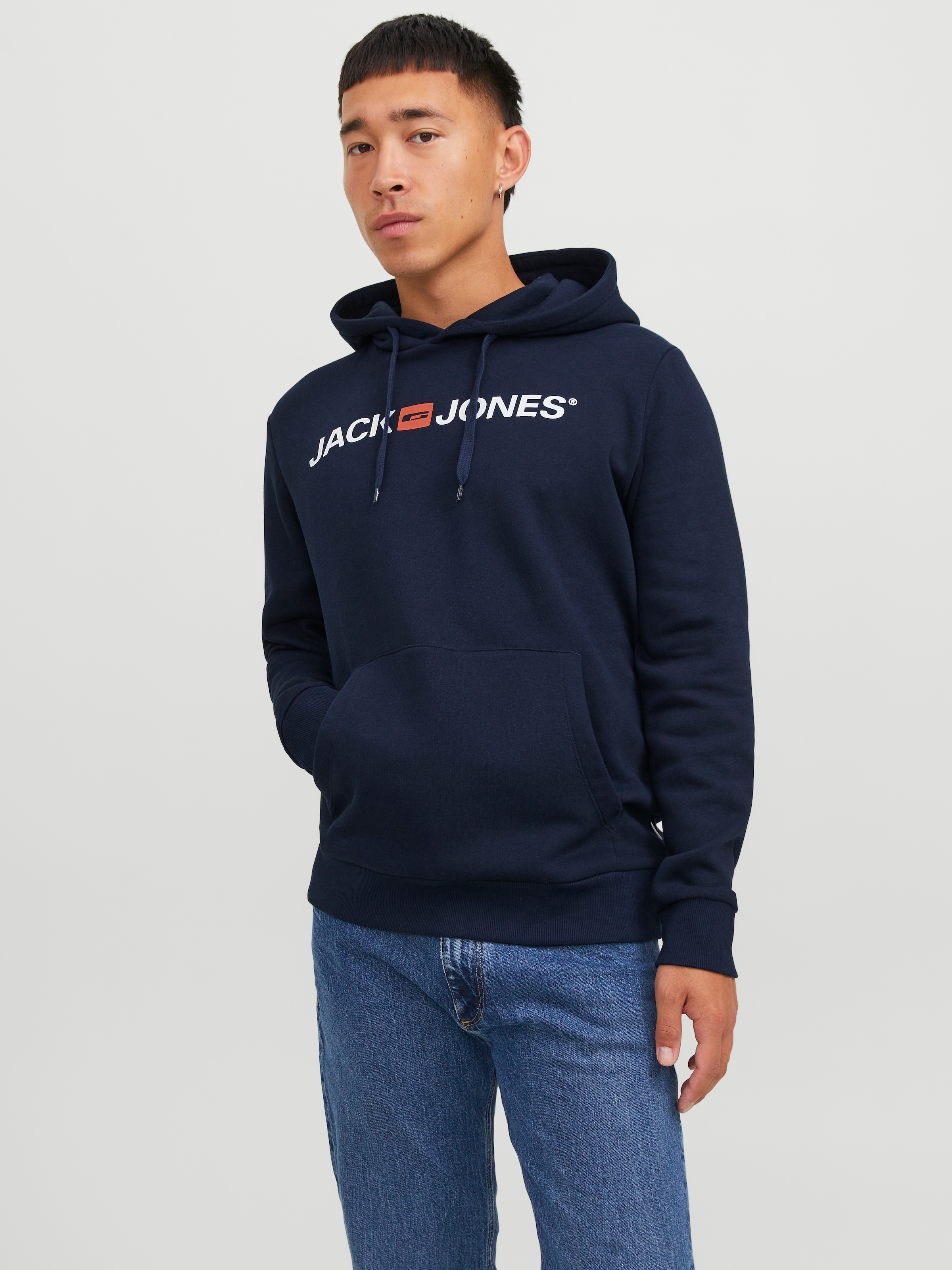 Jack & Jones Kapuzensweatshirt »JJECORP Hoodie mit Logo und hohem Tragekomfort«, bedruckt, casual, regular fit, Baumwollmischung, Rundhals
