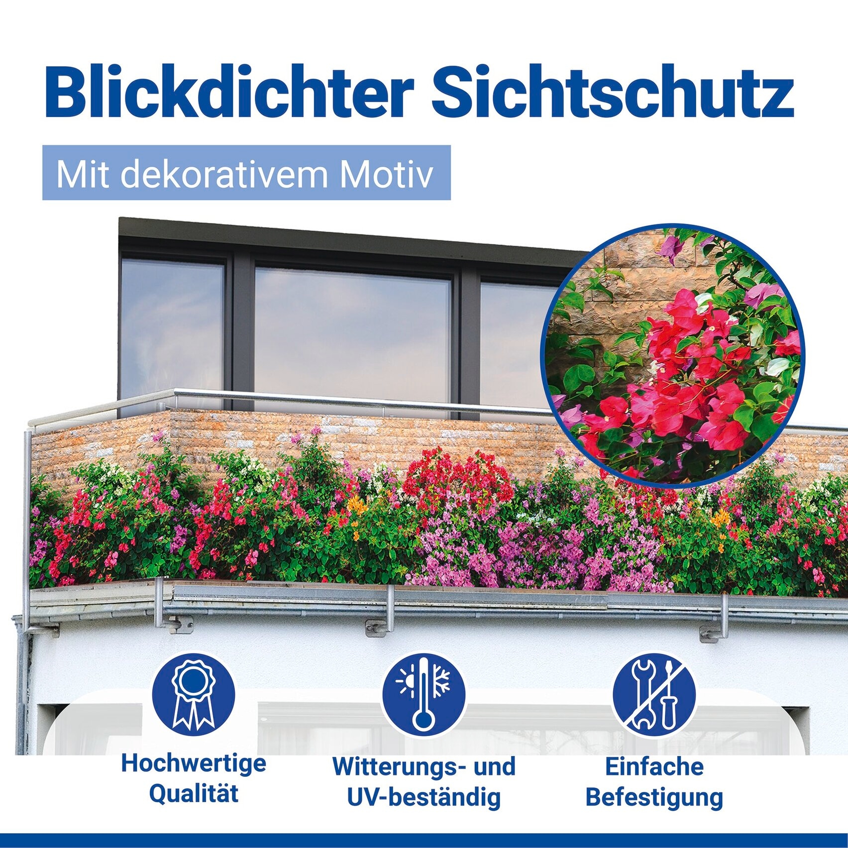 Maximex Balkonsichtschutz »Mauer-Blumen« 5 m, UV- und witterungsbeständig