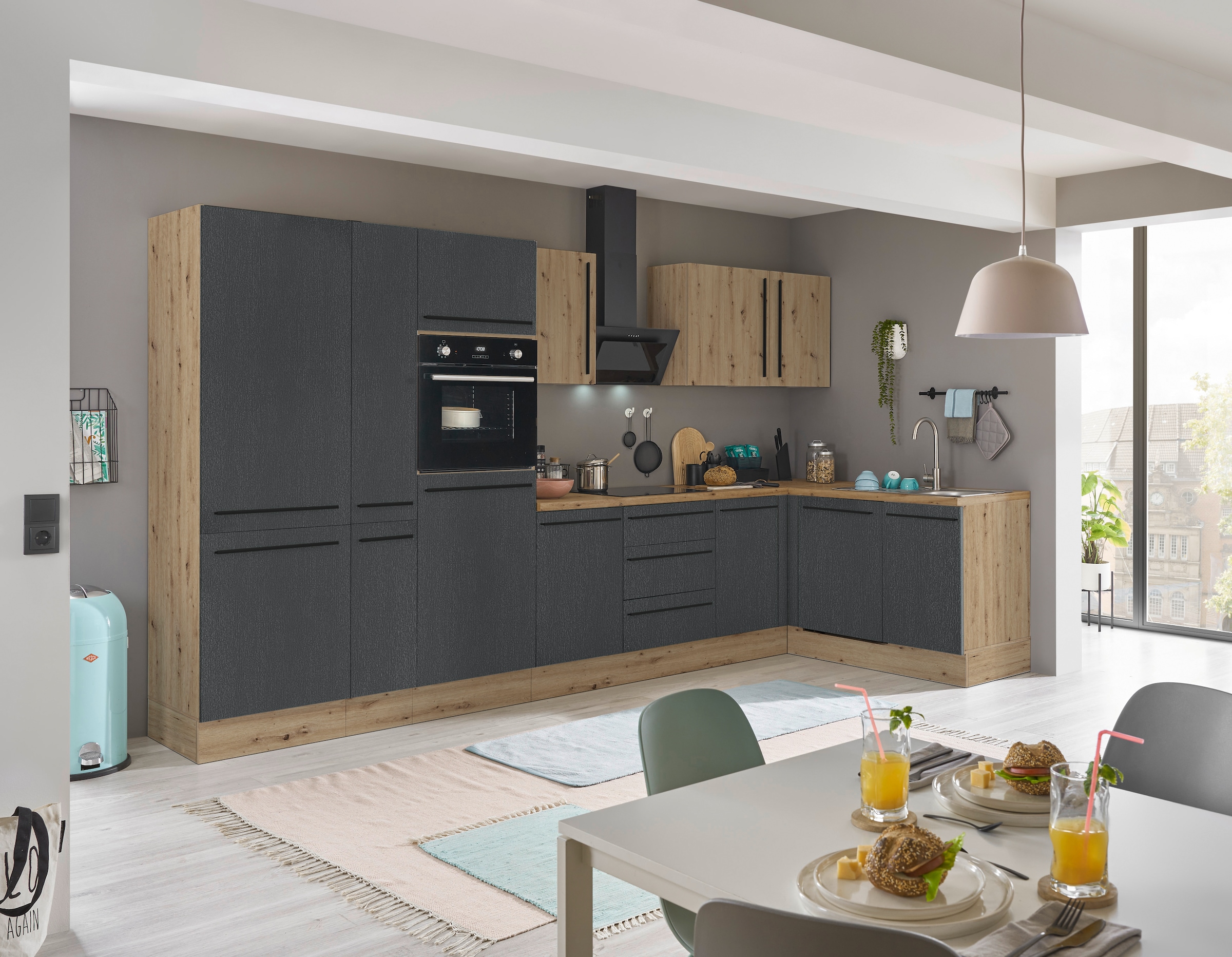 KOCHSTATION Winkelküche »Florida, Stellbreite 370x175 cm« wahlweise mit E-Geräten, mit Softclose für Türen und Schubkästen