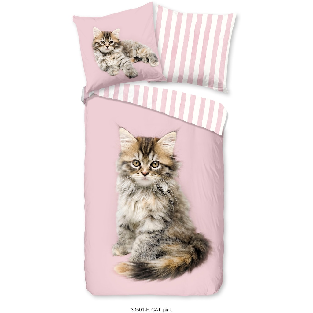 good morning Kinderbettwäsche »Cat with Stripes«, (2 tlg.), 100% Baumwolle/ Flanell (Biber)