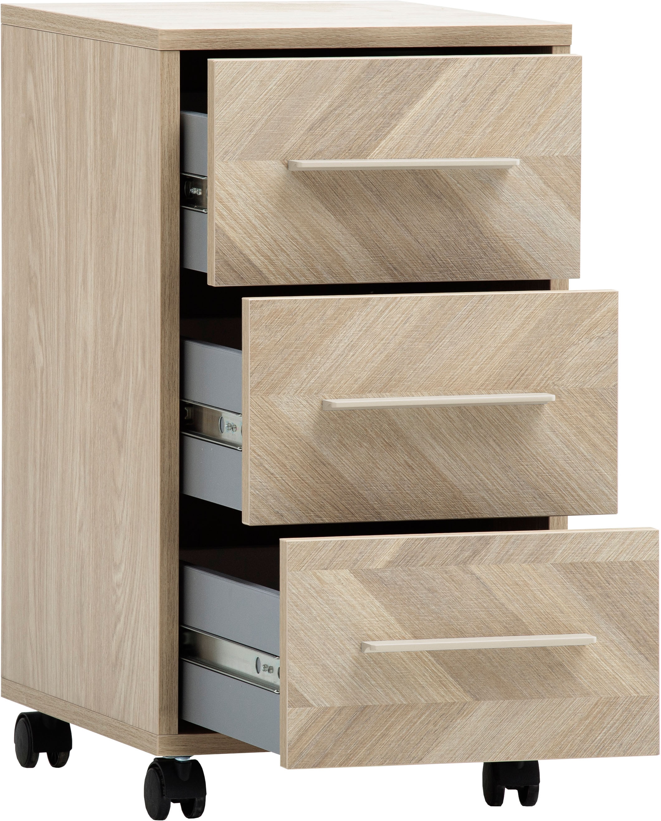 Schildmeyer Rollcontainer »AREZZO, 3 Schubkästen, fühlbare Holzstruktur, MADE IN GERMANY« 1 Stk. tlg. Schubkastenfronten in Fischgräten Dekor, Made in Germany