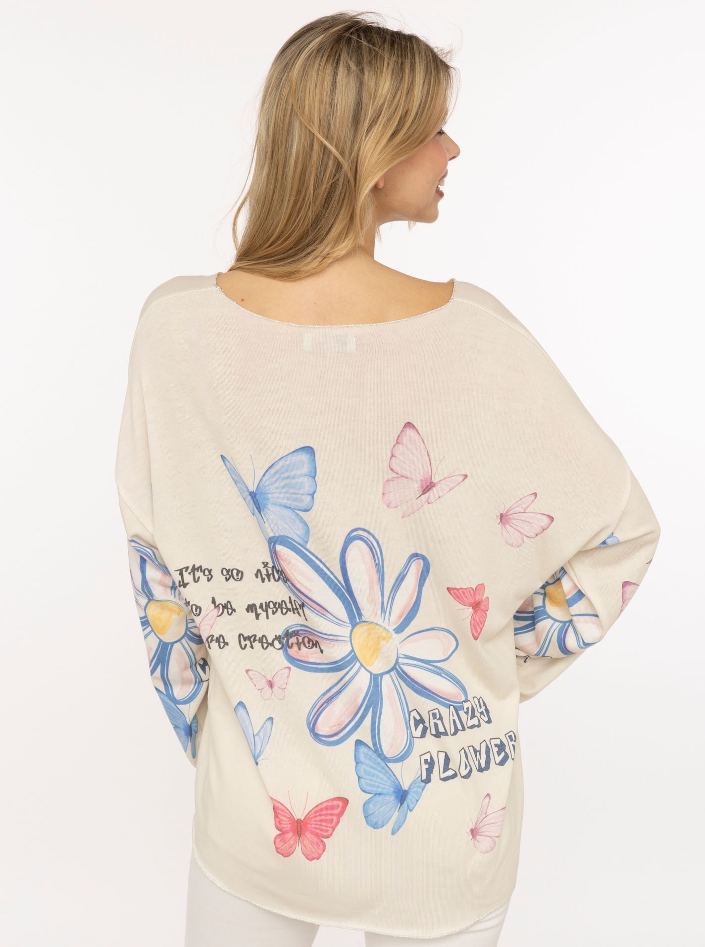 Zwillingsherz Langarmshirt »"Crazy Flower"« Blumendesign, V-Neck, leichtes Material