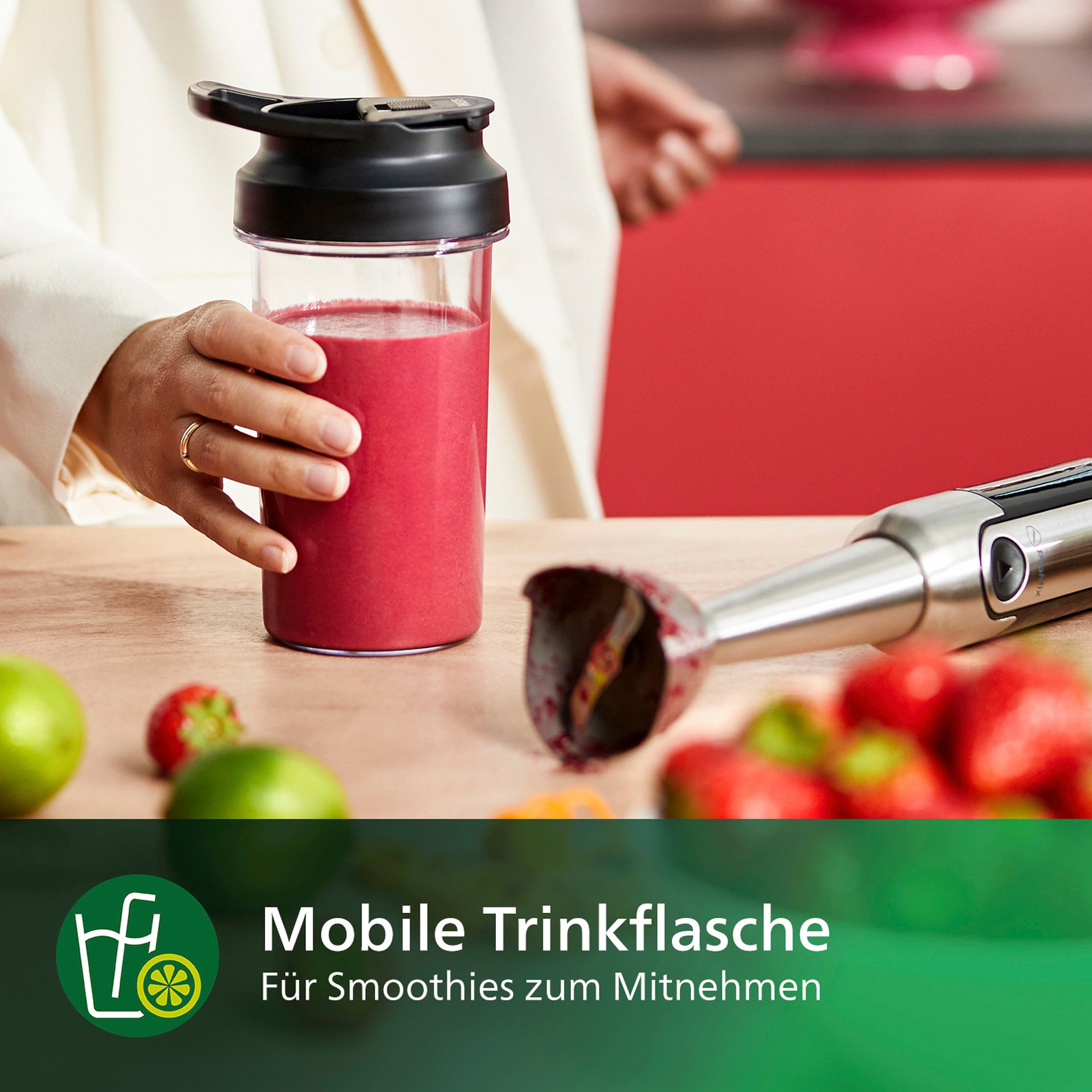 Philips Stabmixer »HR2657/90 Viva, stufenlos«, 800 W, inkl. 2-in-1 Togo Trinkflasche, Spiralschneider, Schneebesenaufsatz