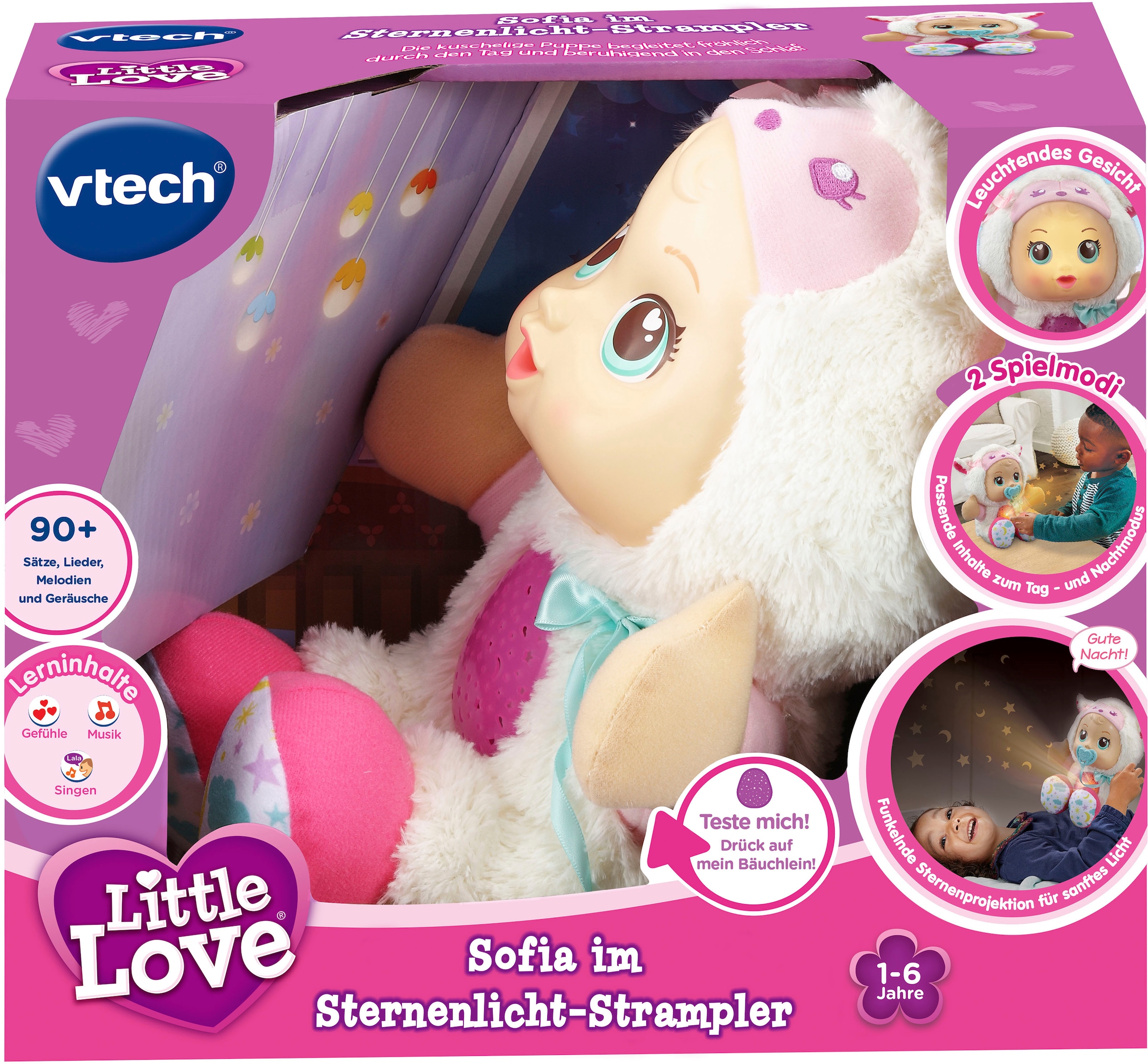 Vtech® Babypuppe »Little Love Puppe Sofia im Sternenlicht-Strampler«, Einschlafhilfe und Sternenlichtprojektor