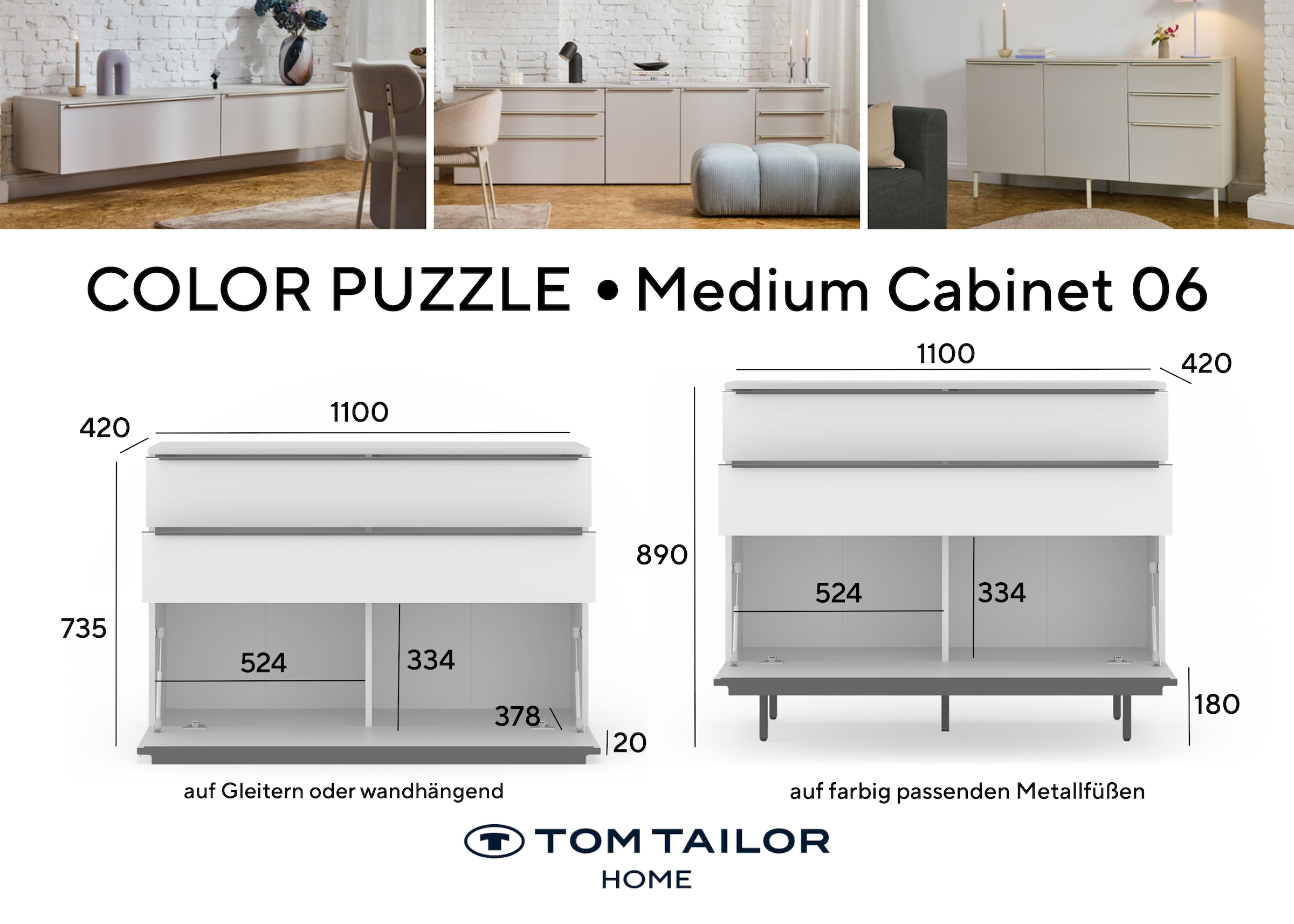 TOM TAILOR HOME Kommode Lowboard, Breite 110 cm,1 Klappe,2 Schubladen, viel Stauraum