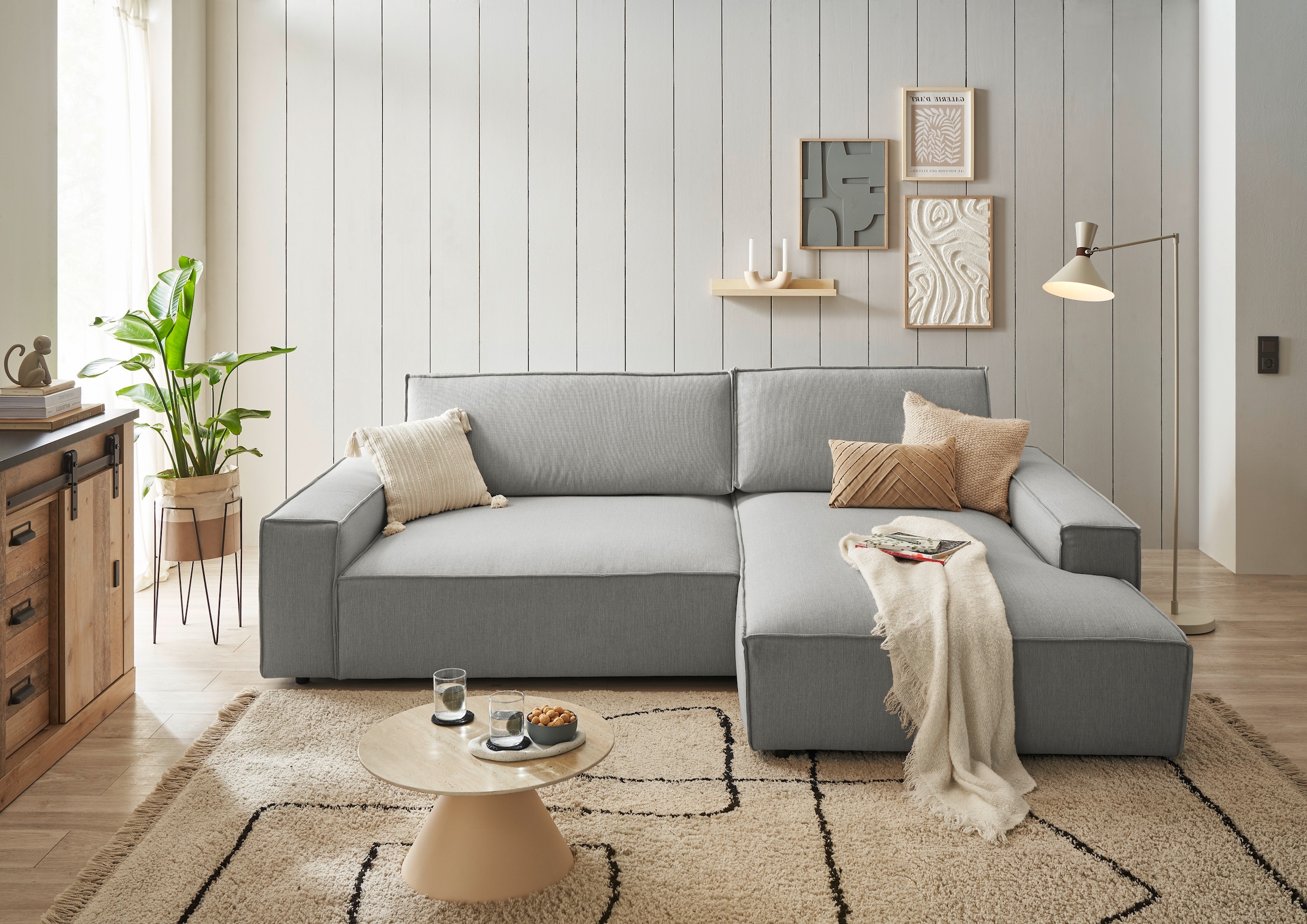 Home affaire Ecksofa »NEU: SHERWOODL XXL 284, Big-Sofa L-Form, tiefe Sitzfläche 95 cm, Cord,«, Leinenoptik, Recamiere rechts/links, auch als Schlafsofa stellbar