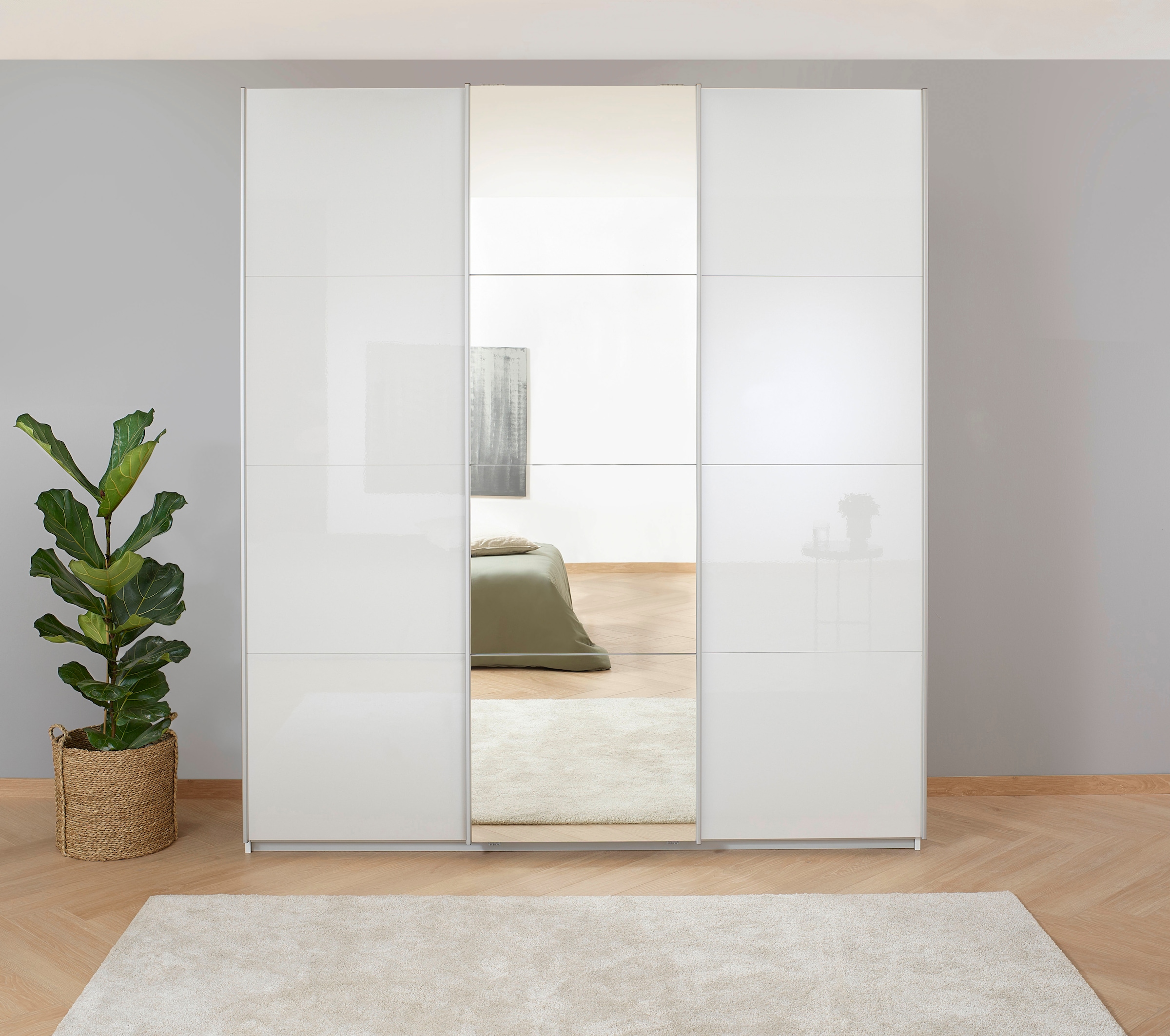rauch Schwebetürenschrank »Kleiderschrank Schrank Garderobe KOLUNA Hochglanz-Front und Spiegel« 3 Ausstattungen BASIC/CLASSIC/PREMIUM (inkl. SOFT-CLOSE-FUNKTION),  Breiten 203/271/315/360 cm Höhen 210/229 cm MADE IN GERMANY