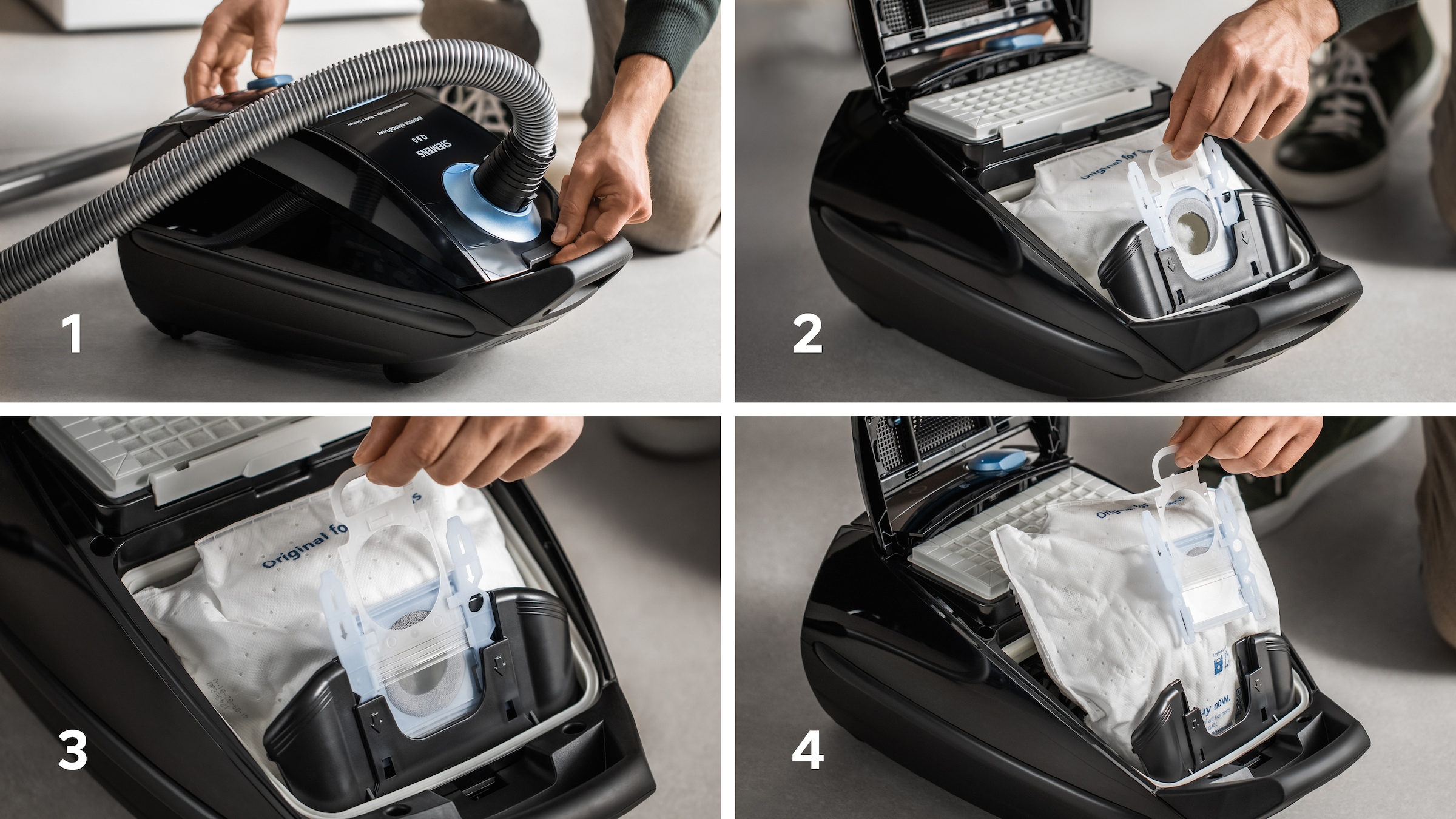SIEMENS Bodenstaubsauger »Q 5.0 extreme silencePower VSQ5X1232, Made in Germany, Hygiene-Filter«, mit Beutel, hohe Saugkraft, integriertes Zubehör, langes Kabel, leise, schwarz