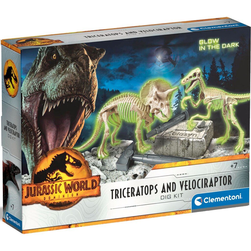 Clementoni® Experimentierkasten »Jurassic World 3, Ausgrabungs-Set Triceratops & Velociraptor«, Made in Europe