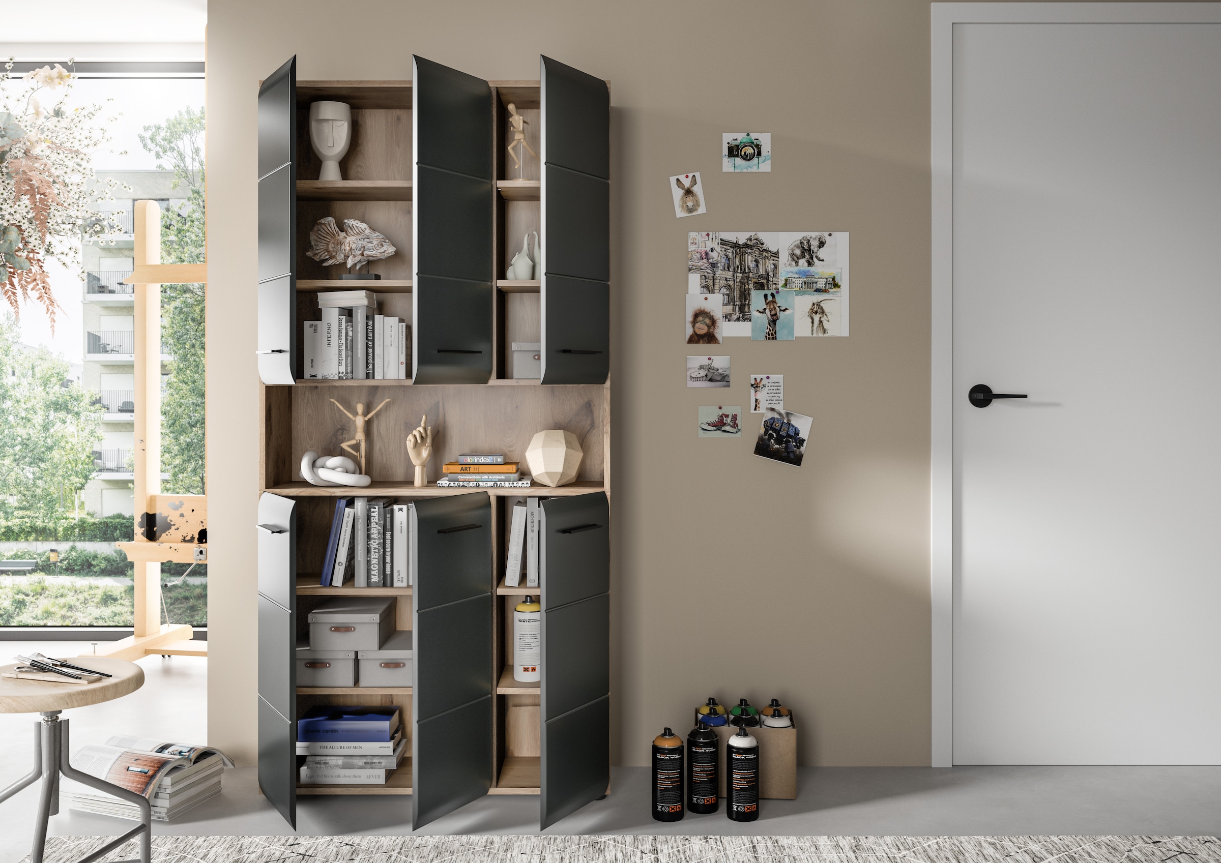 INOSIGN Stauraumschrank 1 Stk. tlg. Florenz, Mehrzweckschrank Nox Oak NB, 90 cm breit