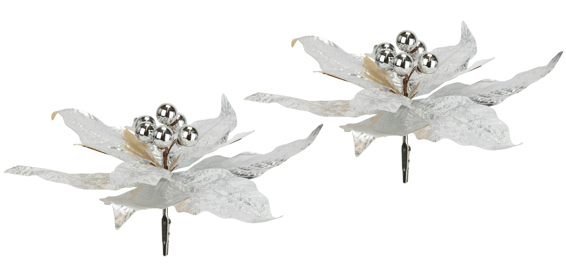 I.GE.A. Dekohänger »Poinsettia auf Clip«, (2 St.), 2er Set 28cm Weihnachts-Christstern künstlich Weihnachtsblume gold