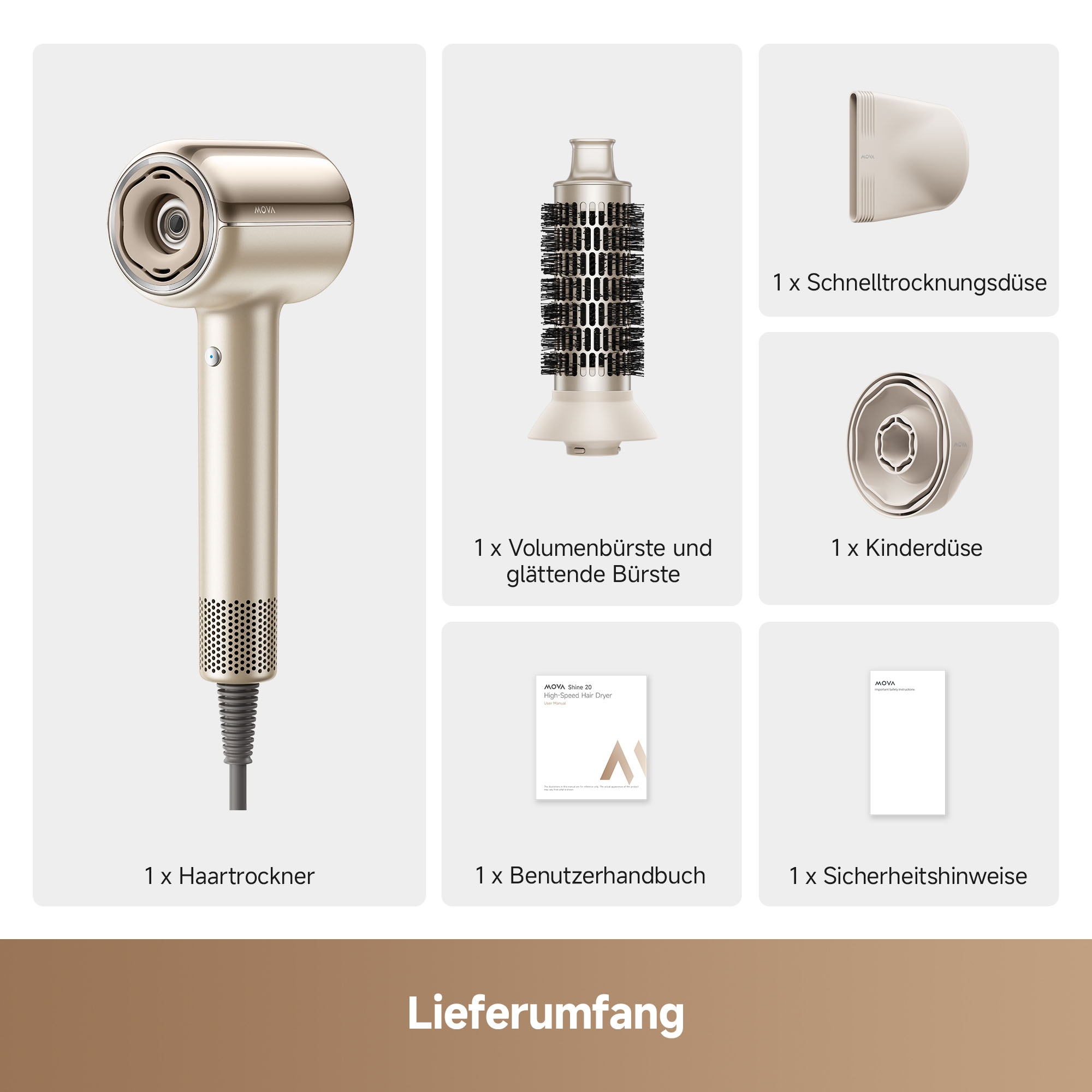 Mova Haartrockner »Shine 20« 1.800 W 3 Aufsätze
