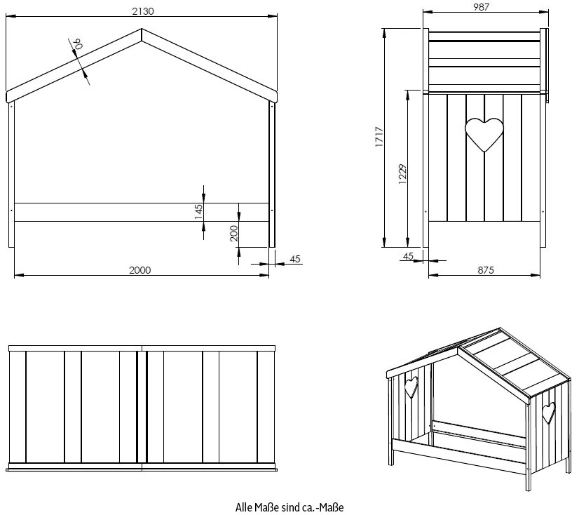 Vipack Hausbett »Amori«, Liegefläche 90 x 200 cm, wahlweise mit und ohne Rückwandpaneel