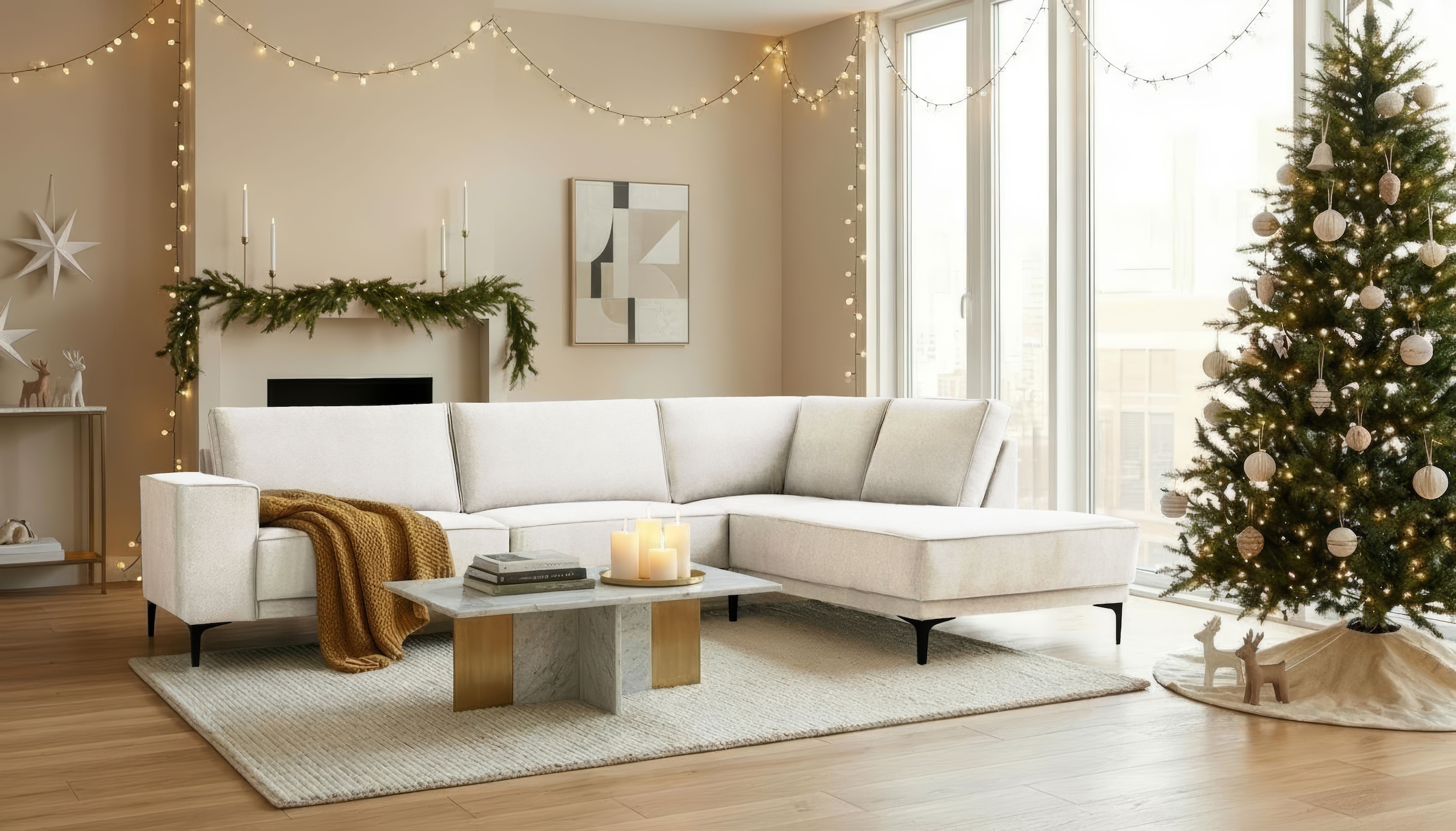 OTTO home Ecksofa »OLAND L-Form, B: 289 cm, Skandi-Design« L-Form, 289 cm, Wellenunterfederung, Skandi-Design, Metallfüße