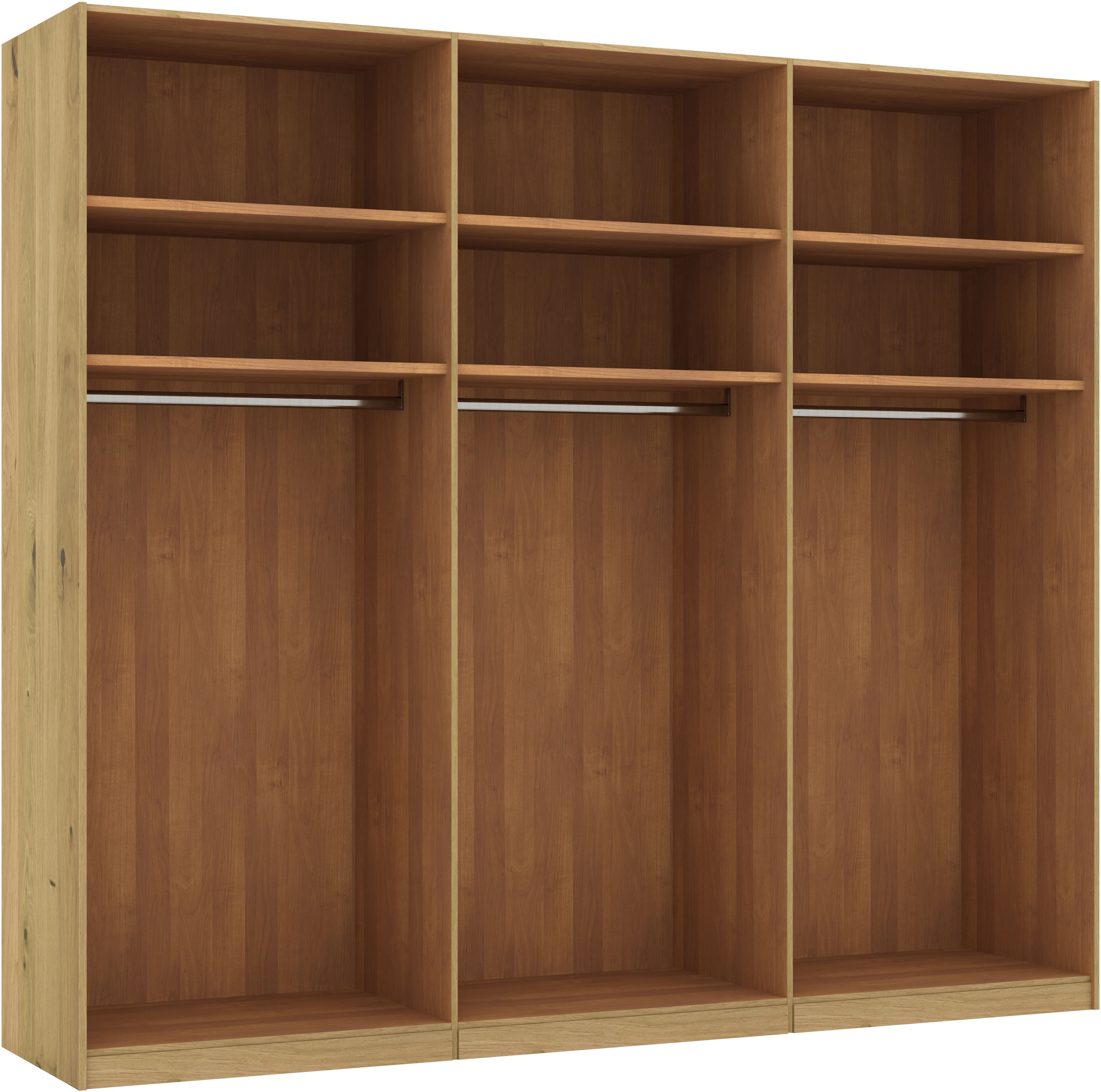 Musterring Schwebetürenschrank »Savona, Kleiderschrank, Schrank, Garderobe, mit Schiebetüren«, (Teilmassiv Bianco-Eiche, mit Spiegel oder Glas, MADE IN GERMANY), Türen Bianco-Eiche massiv, Spiegel-/Glastüren, eingelegte Chromleiste