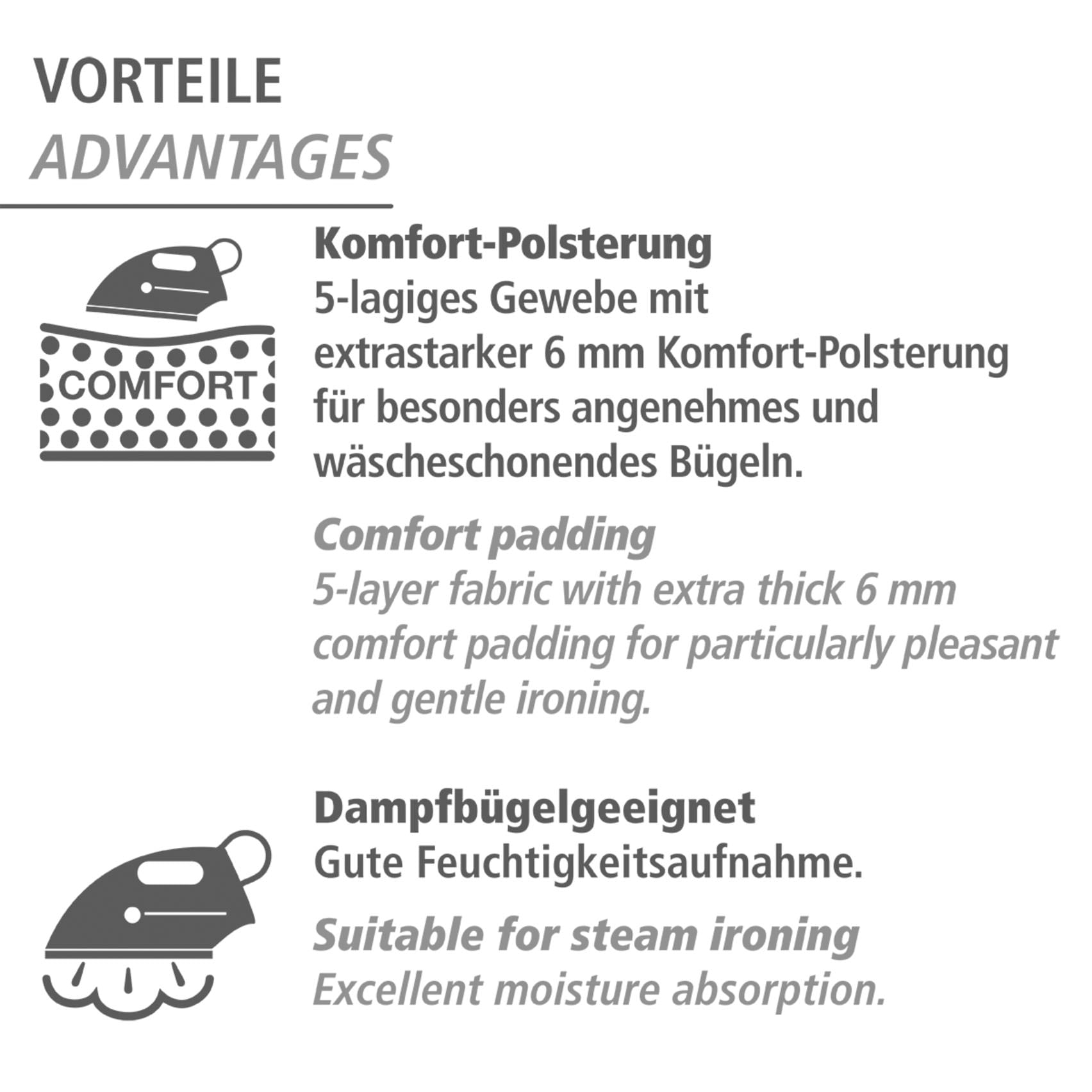WENKO Bügelbrettbezug »Modell Air Comfort XL/Universal«, mit Blitzbüglerzone, Baumwolle, 5 Lagen, Bügelfläche 140x48 cm
