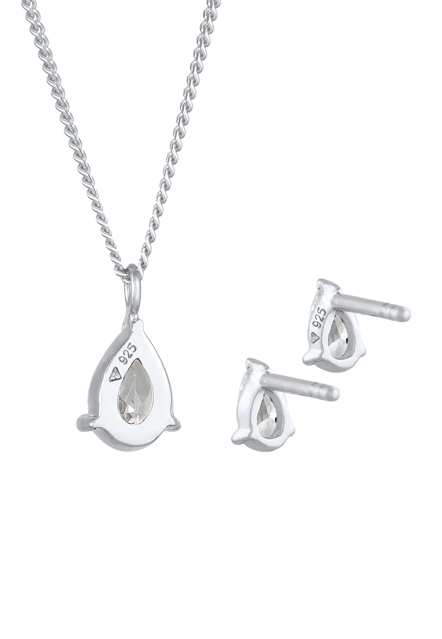 Elli Ohrring und Ketten Set »Schmuckset Kette Ohrstecker Tropfen Zirkonia Set 925 Silber«