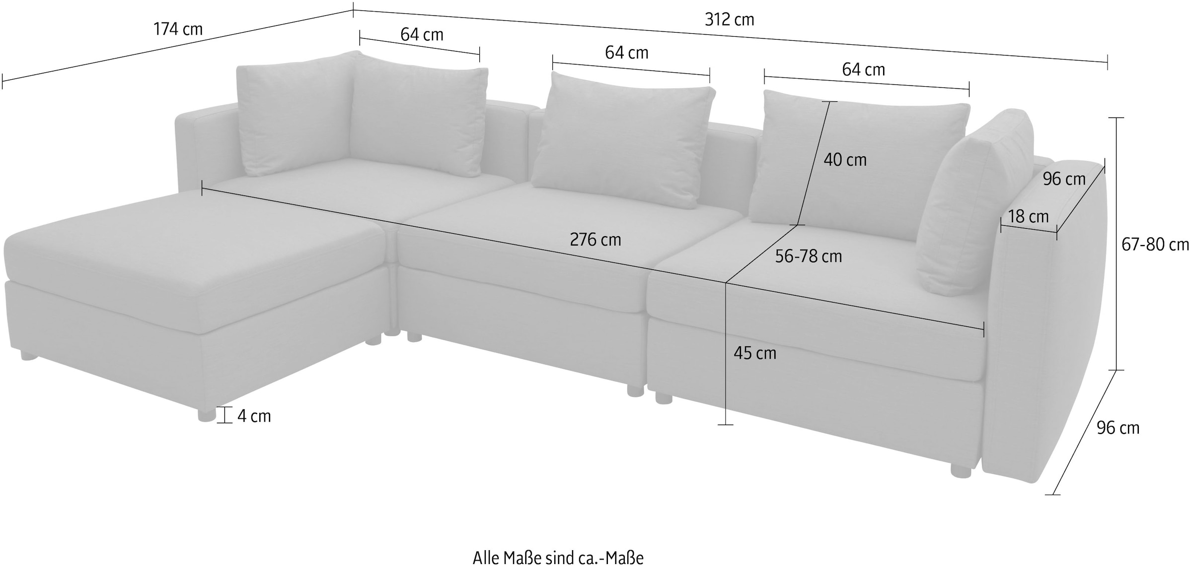 DOMO collection Ecksofa »Solskin, individuell erweiterbar/kombinierbar L-Form«, mit losen Kissen. Rücken- und Seitenteile als Stecksystem.