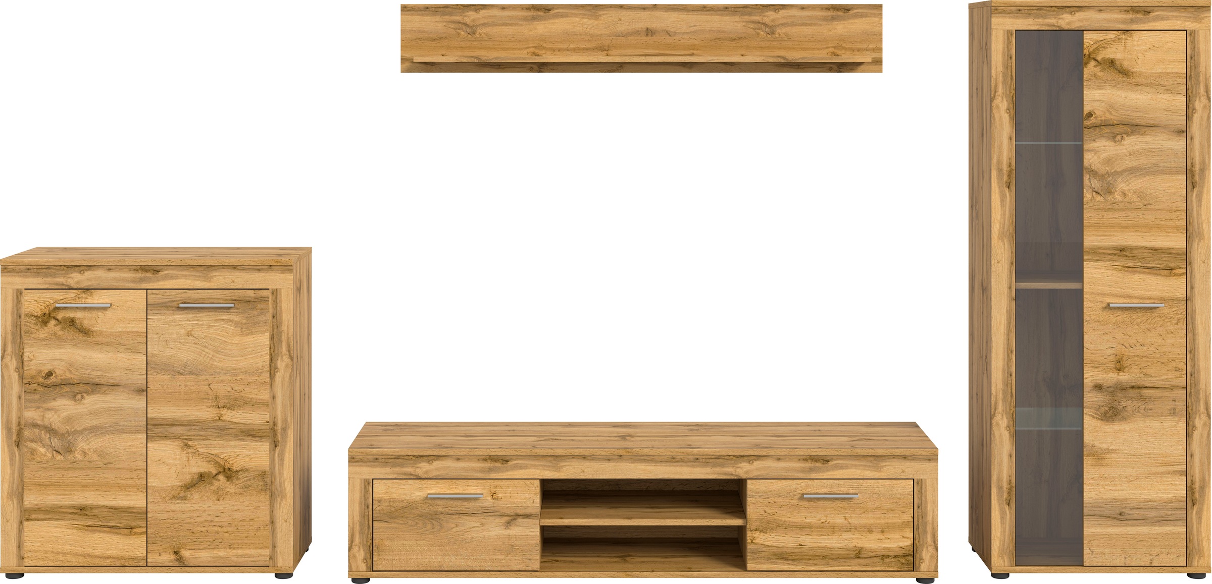 INOSIGN Wohnwand »Aosta, Breite 330cm, best. aus Highboard, Lowboard, Wandboard, Vitrine« 4 Stk. tlg.