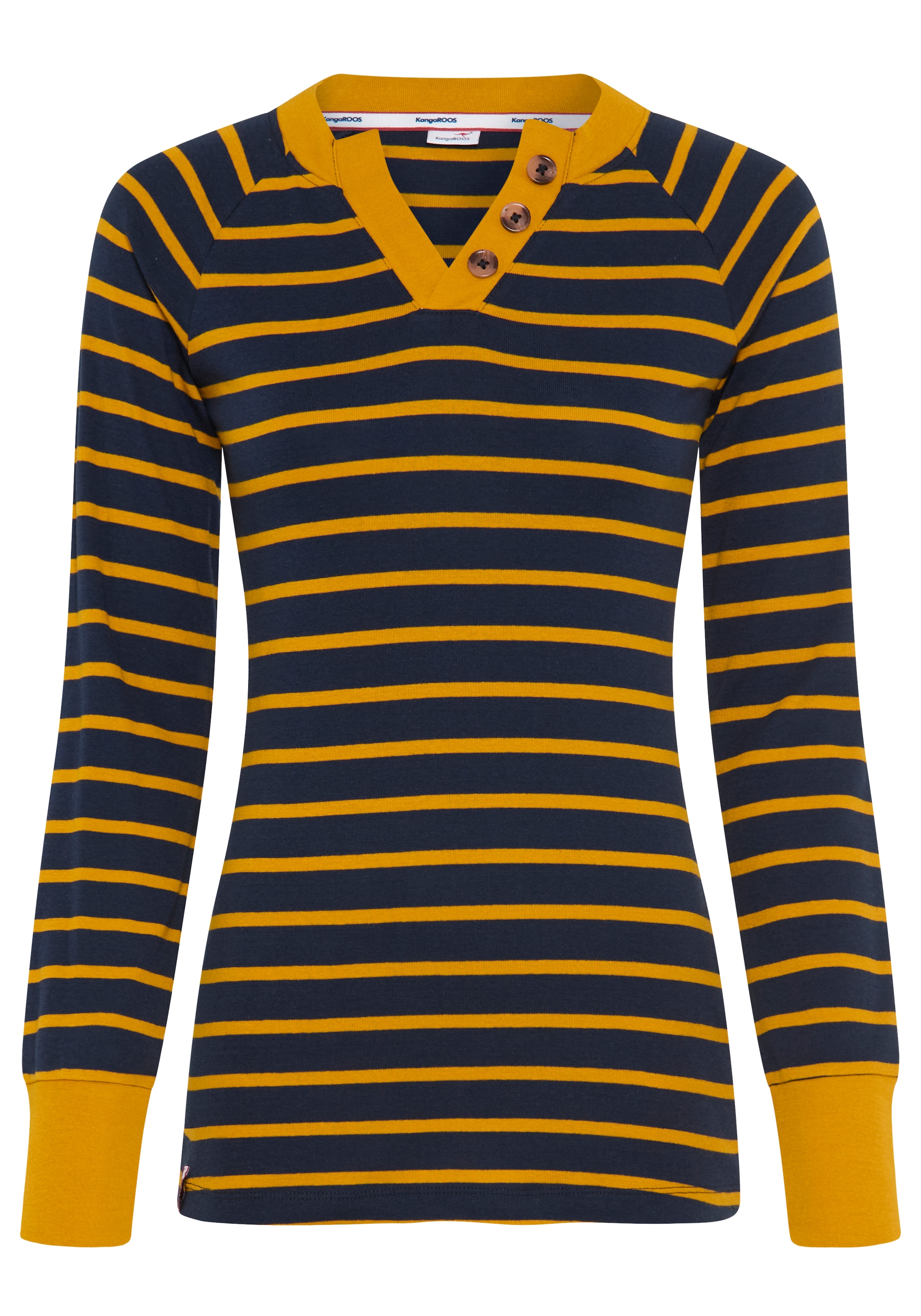 KangaROOS Langarmshirt mit Rundhals, hüftbedeckende Länge, figurbetonte Passform