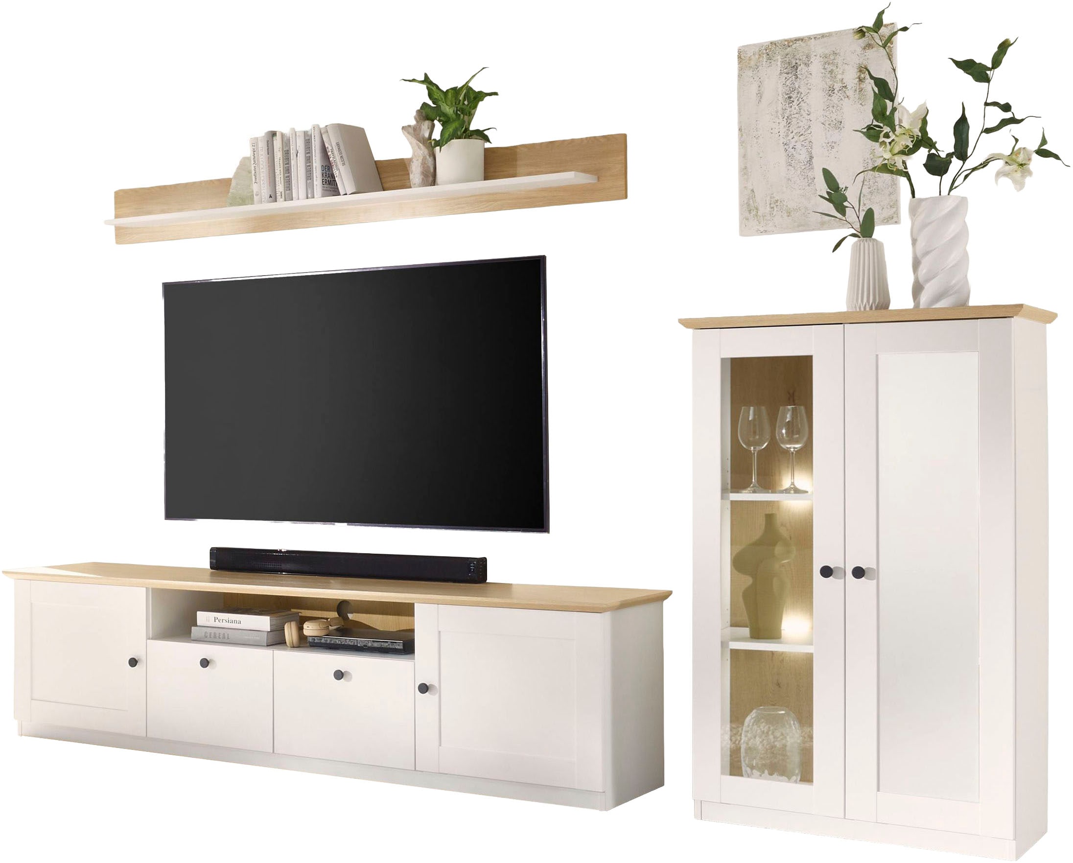 OTTO home Wohnwand »Brest, Anbauwand im Landhausstil, Komplettset, Wohnzimmer-Set« Set, 3 Stk. tlg.