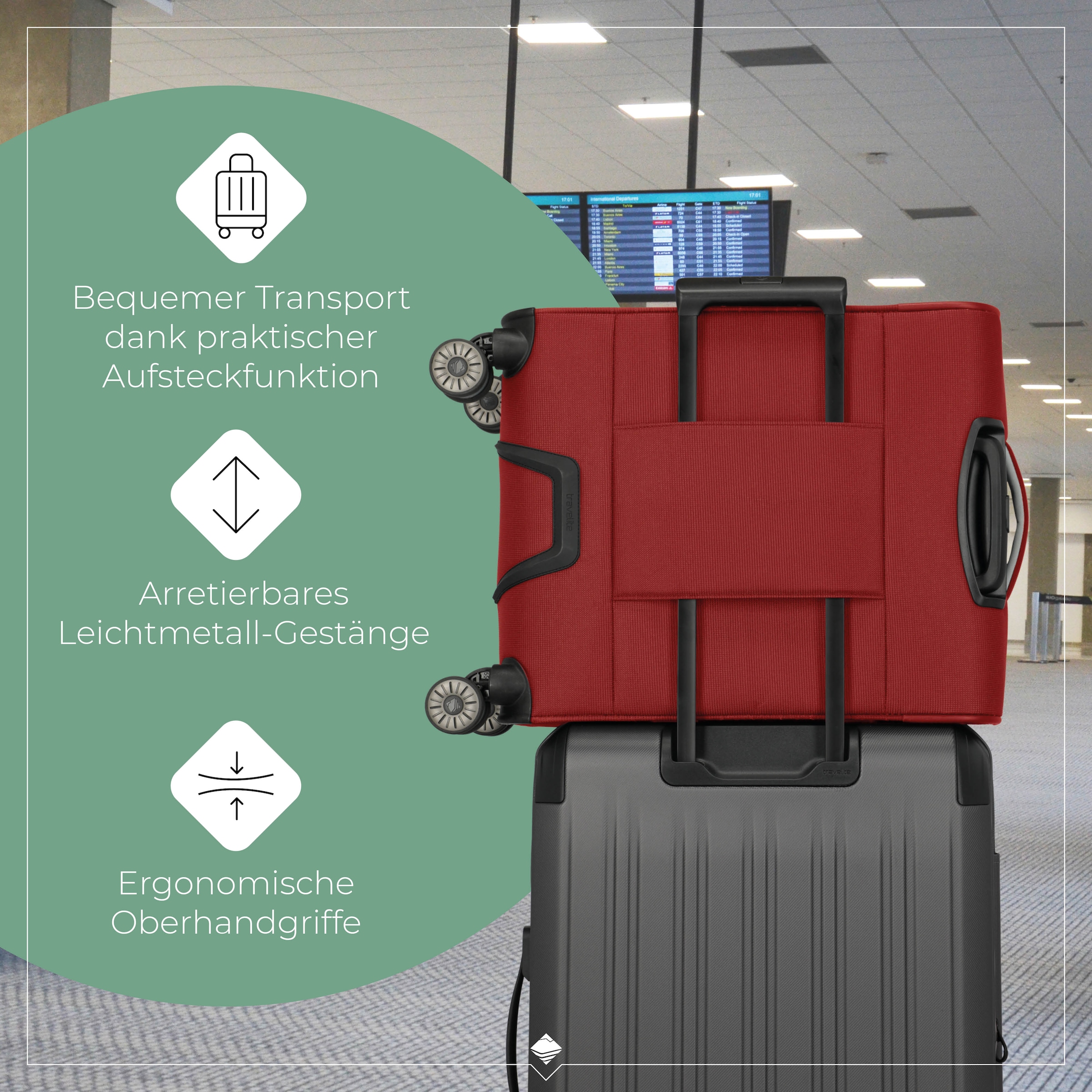 travelite Handgepäck-Trolley »JETPACK Multi Light 4 Cabin, konzipiert für Condor & Ryanair« 37 l 4 Rollen Weichgepäck-Koffer Handgepäck für die meisten gängigen Airlines