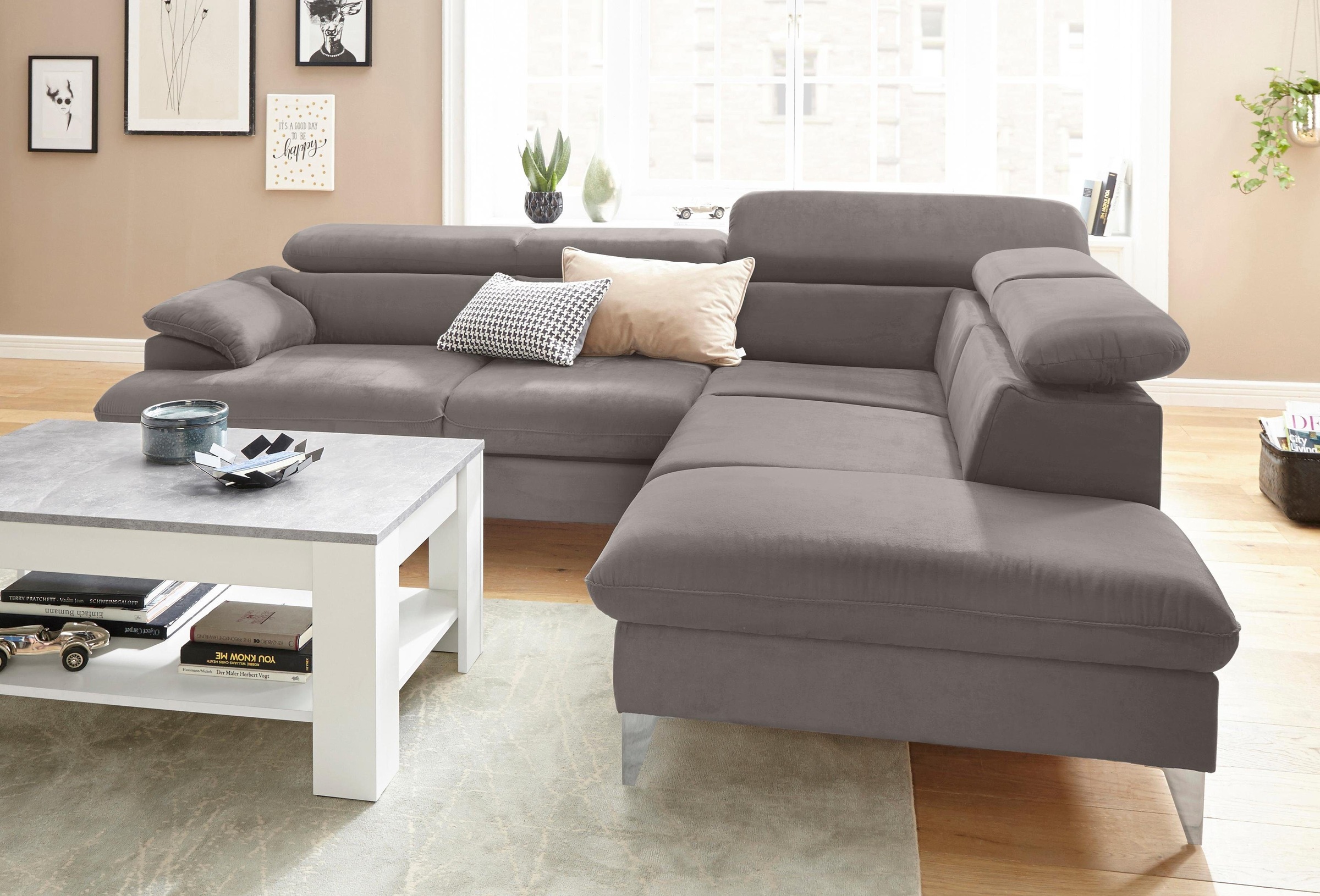 COTTA Polstergarnitur »Caluso L-Form«, Set bestehend aus: Ecksofa mit Kopfteilverstellung & Hocker