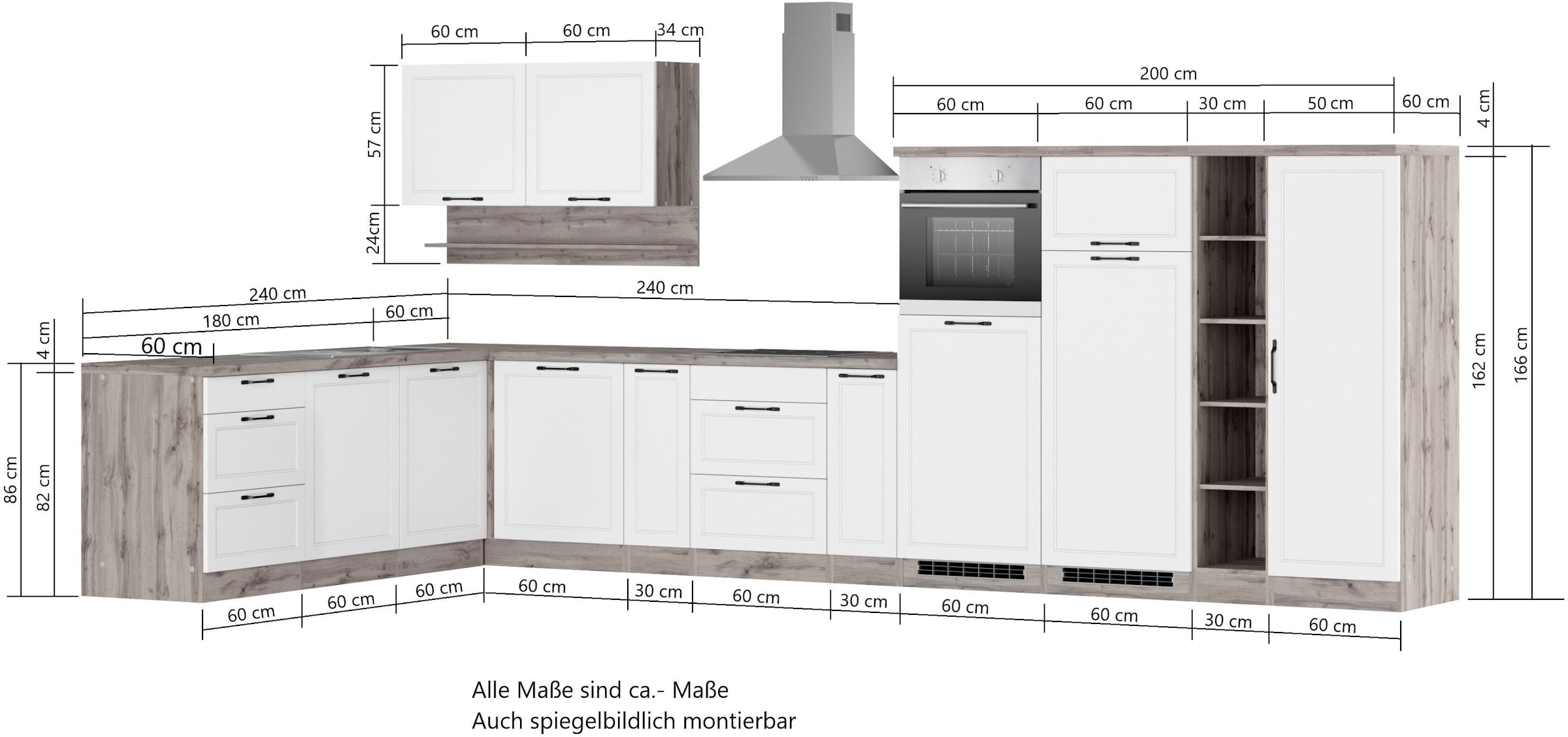 KOCHSTATION Winkelküche »KS-Lana« Stellbreite 240/440 cm, wahlweise mit E-Geräten