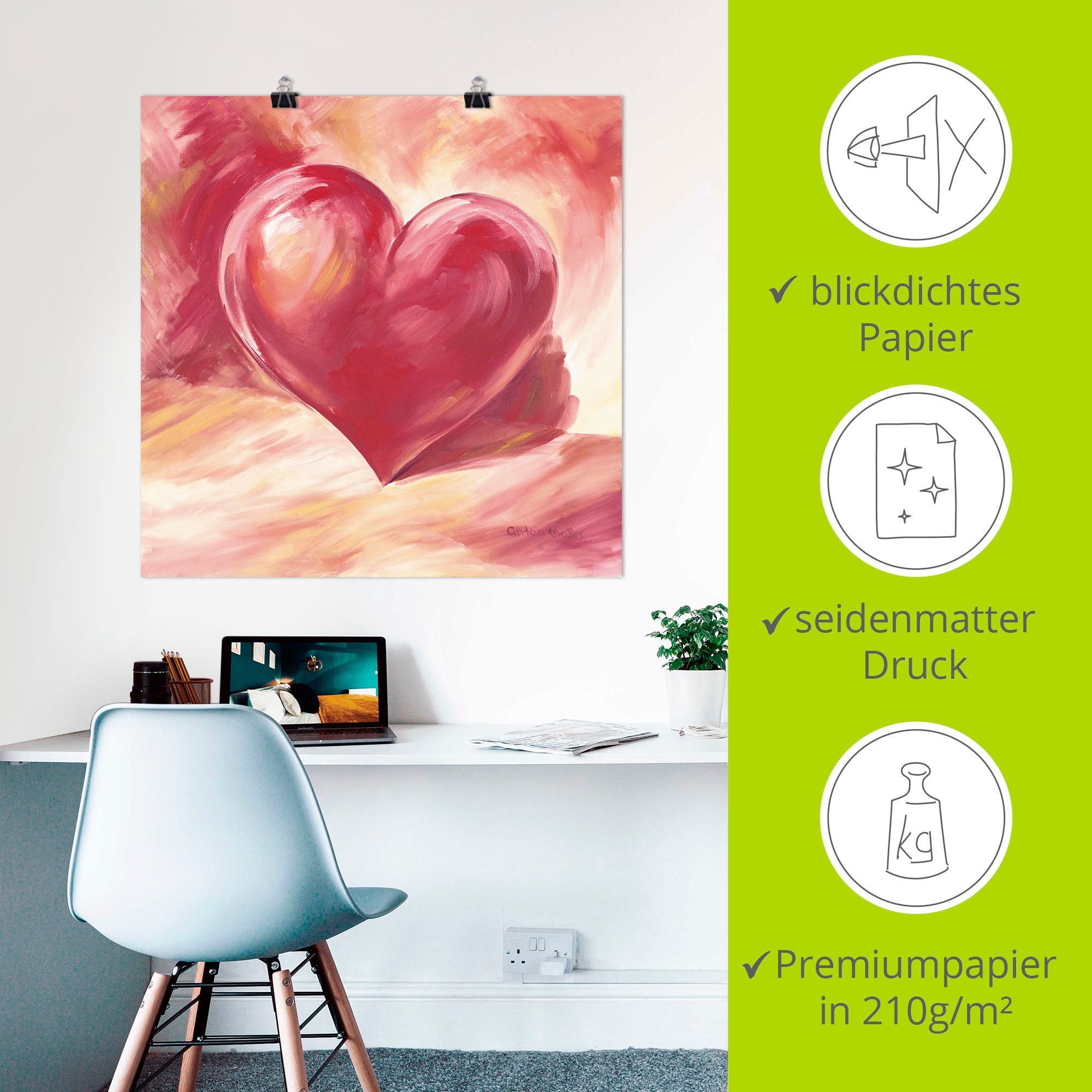 Artland Wandbild »Rosa/rotes Herz« Herzen 1 Stk. tlg. als Leinwandbild, Poster in verschied. Größen