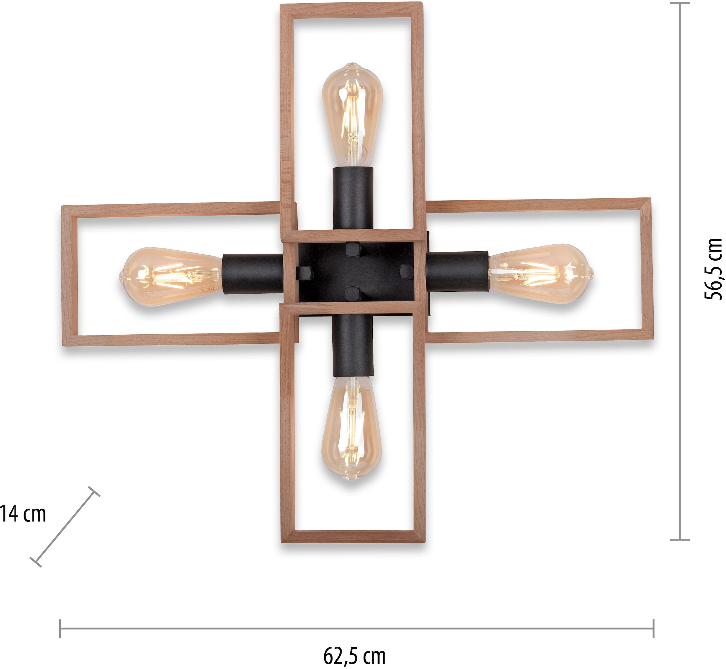 Home affaire Deckenleuchte »Nohen«, 4 flammig-flammig, Deckenlampe aus Holz (Akazienholz), geeignet für E27 Leuchtmittel