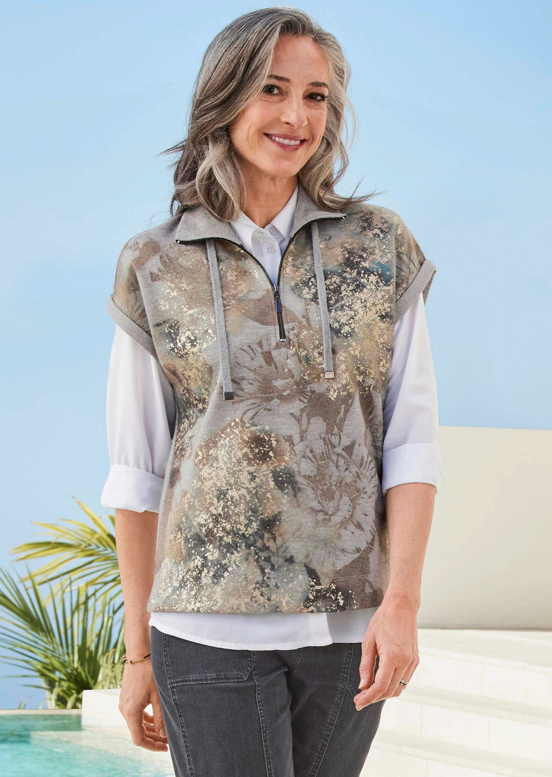 GOLDNER Kurzarmshirt »Kurzgröße Kurzarm Sweatshirt« Metallisches Garn