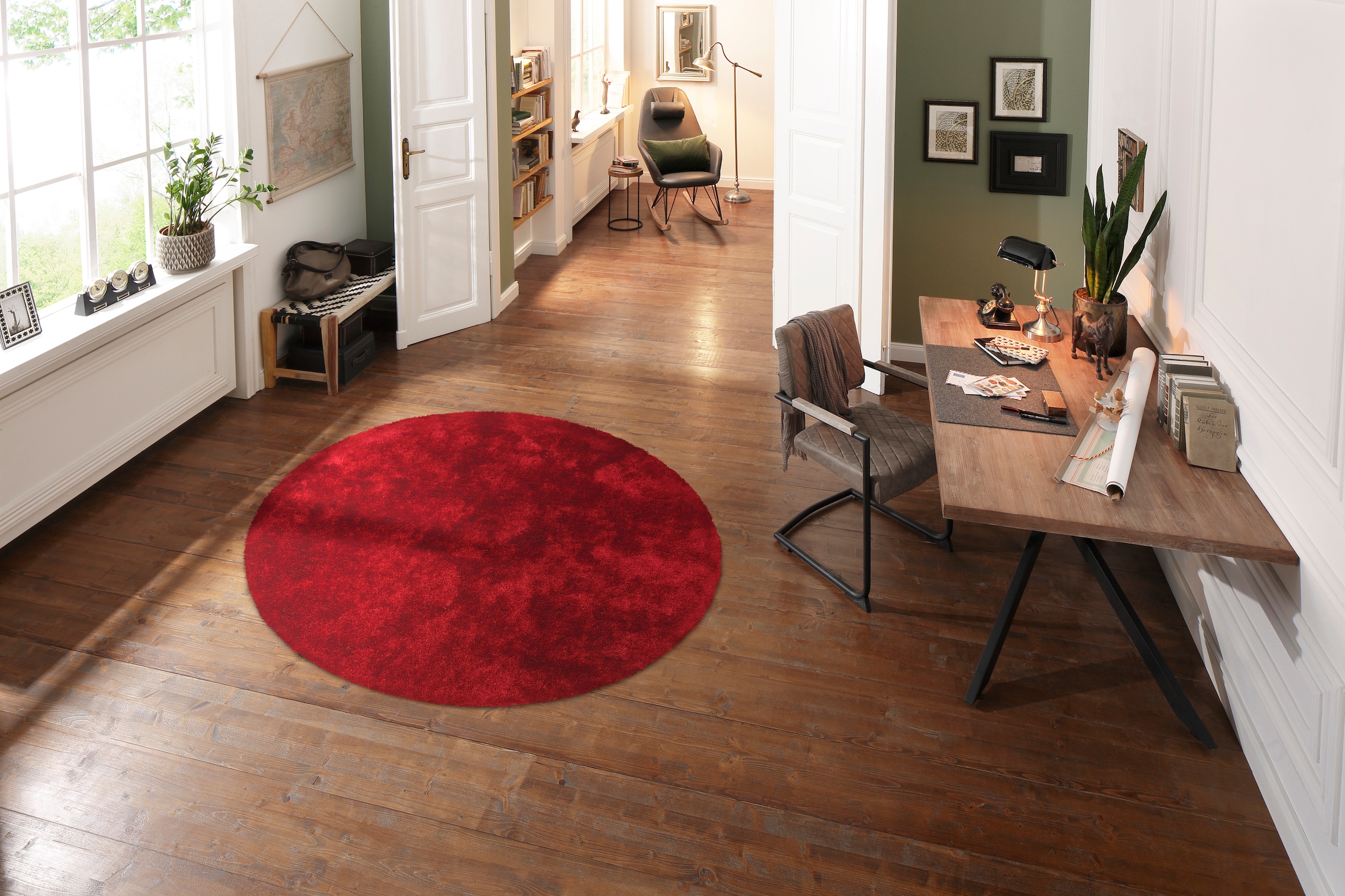 Bruno Banani Hochflor-Teppich »Dana Teppich, Kundenliebling«, rund, 30 mm Höhe, unifarben, Mikrofaser Teppiche, Wohnzimmer, Schlafzimmer, Esszimmer